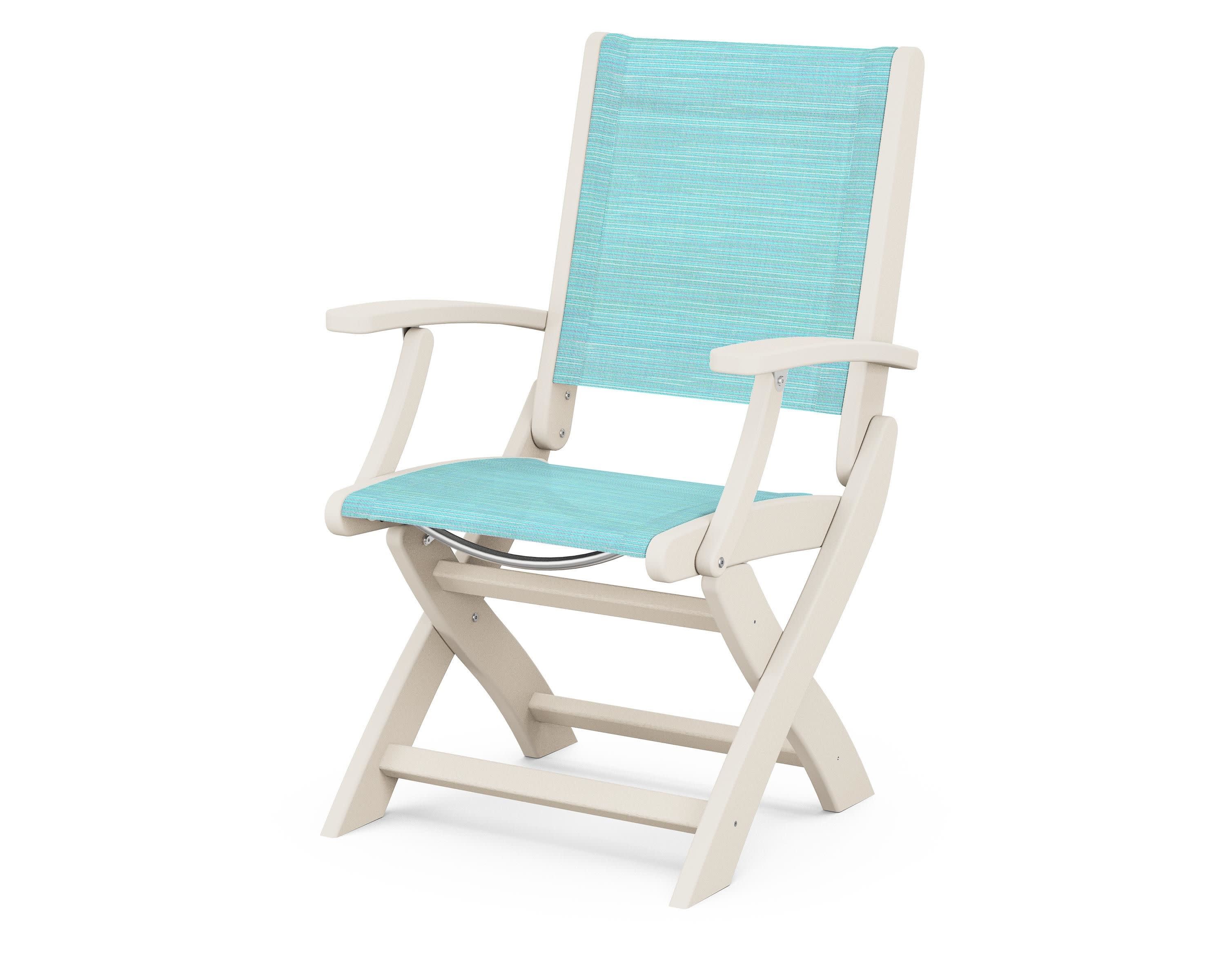 Coastal Folding Chair in Sand / Dupioni Aquamarine Sling