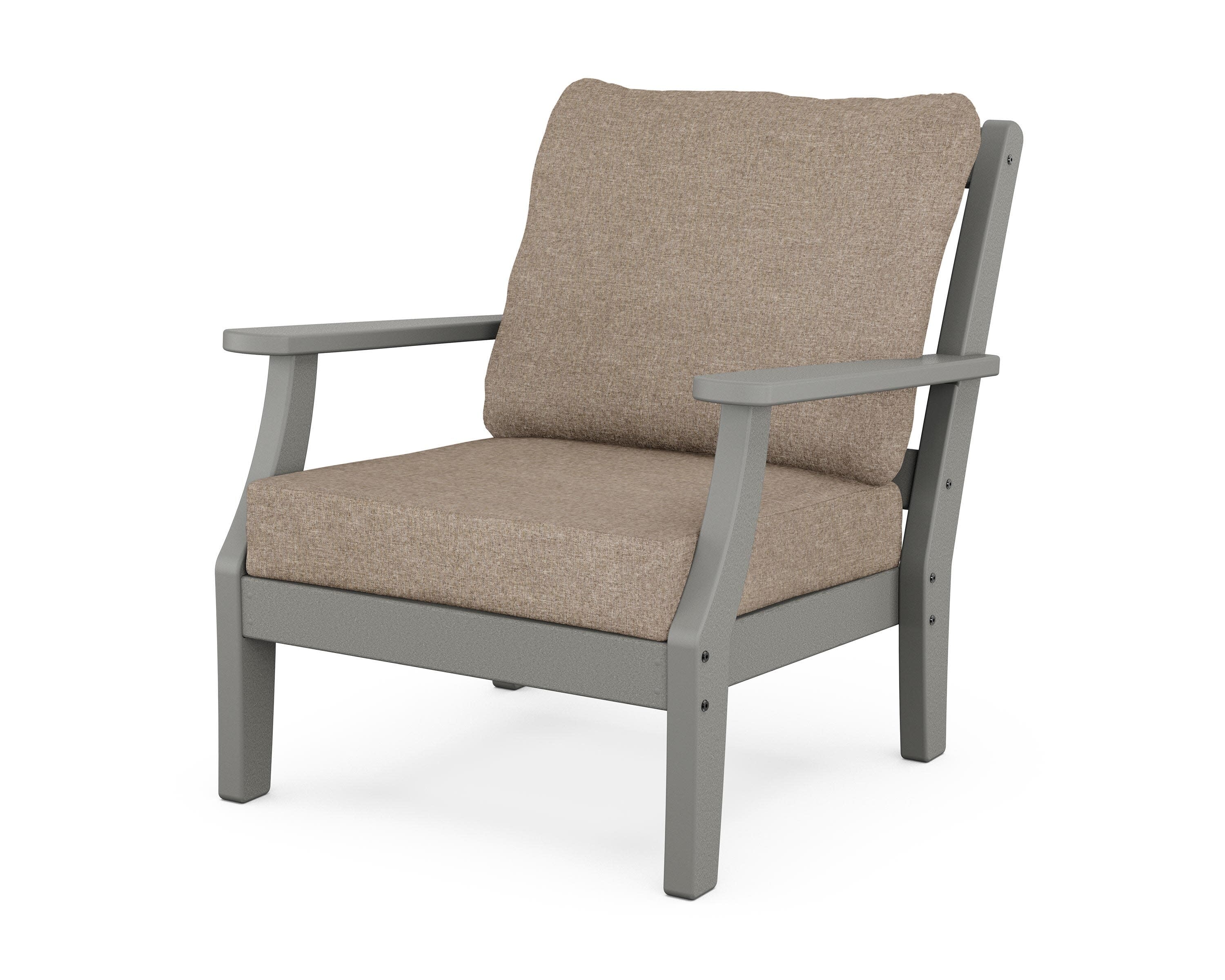 Chinoiserie Deep Seating Chair in Slate Grey / Spiced Burlap