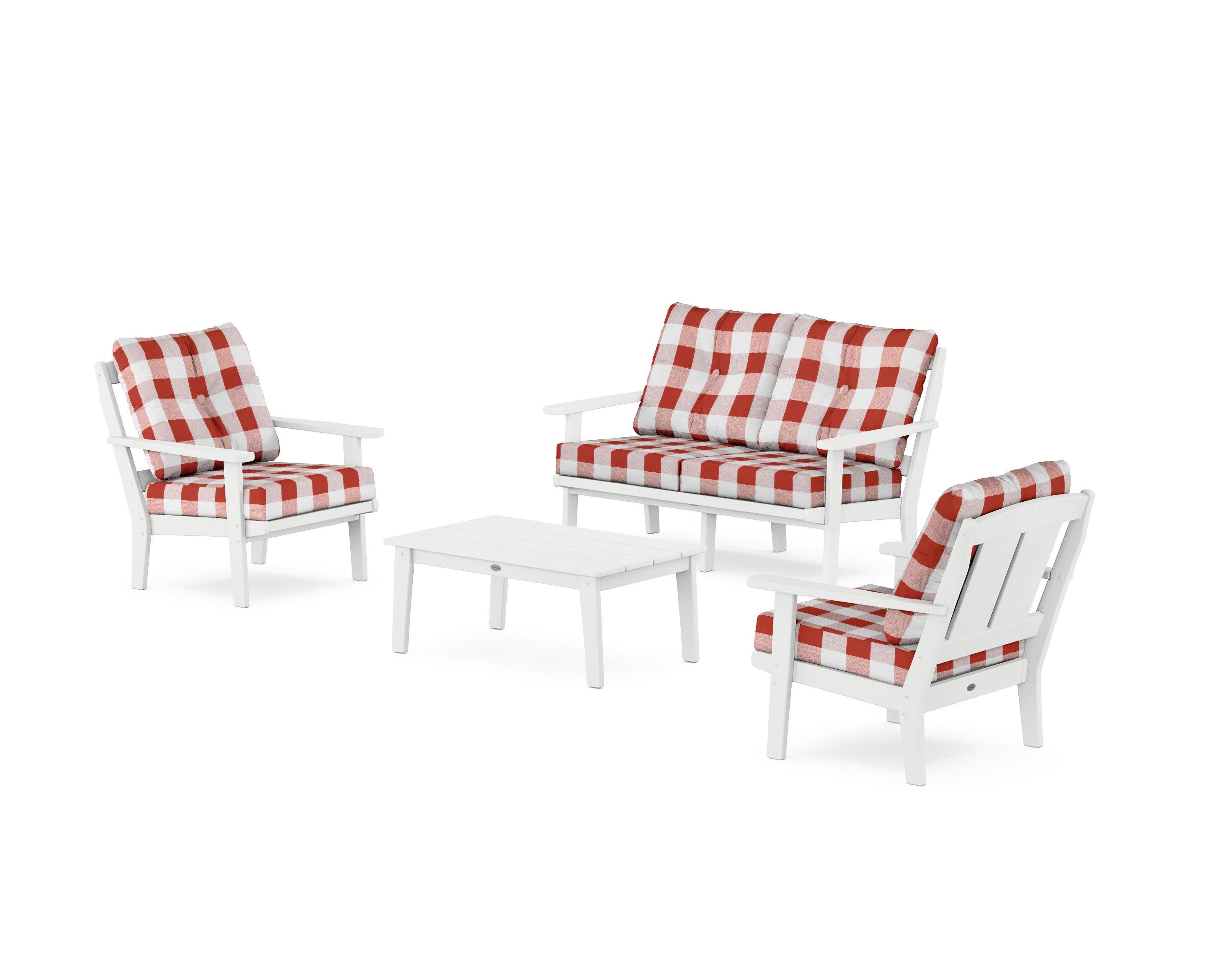 Mission 4-Piece Deep Seating Set with Loveseat in White / Buffalo Plaid Crimson
