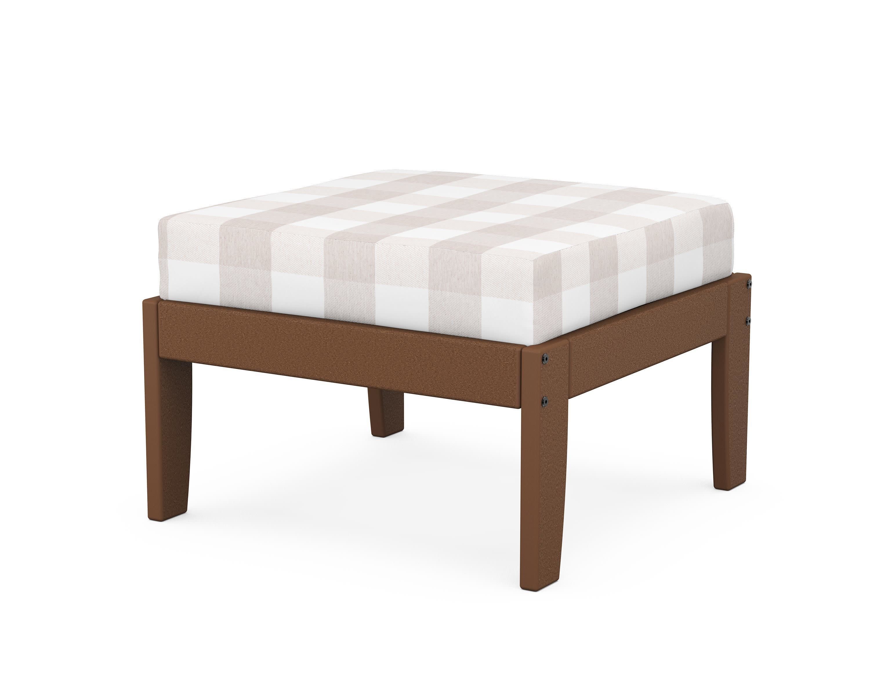 Modular Ottoman - Classic in Teak / Buffalo Plaid Dune Burlap