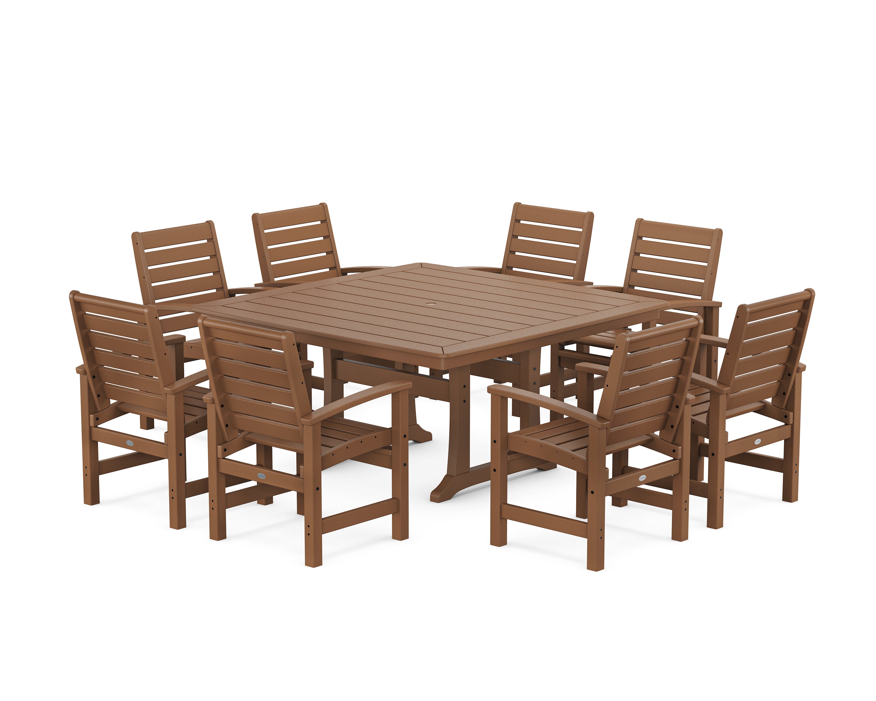 Signature 9-Piece Square Dining Set with Trestle Legs in Teak