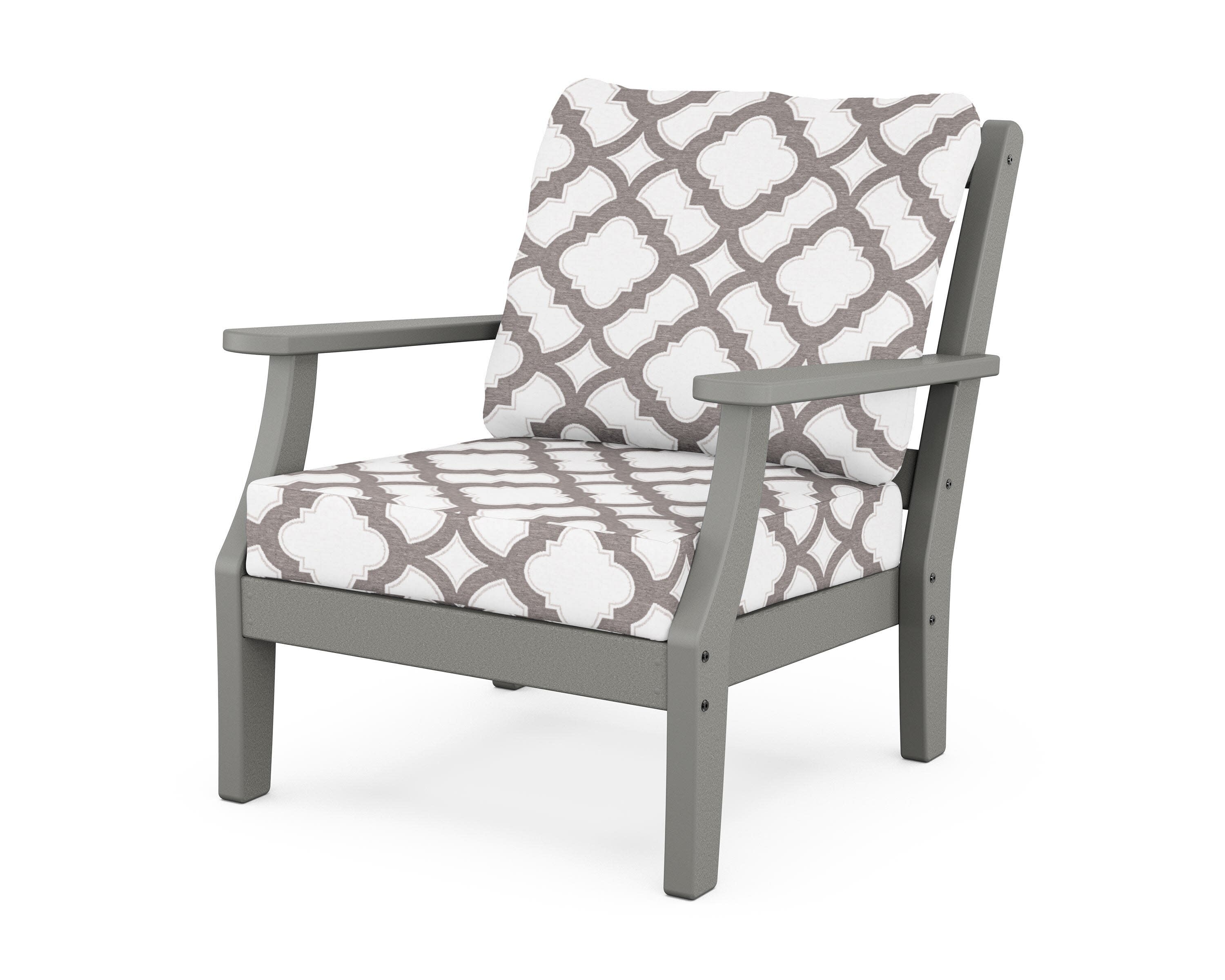 Chinoiserie Deep Seating Chair in Slate Grey / Trellis Grey Mist