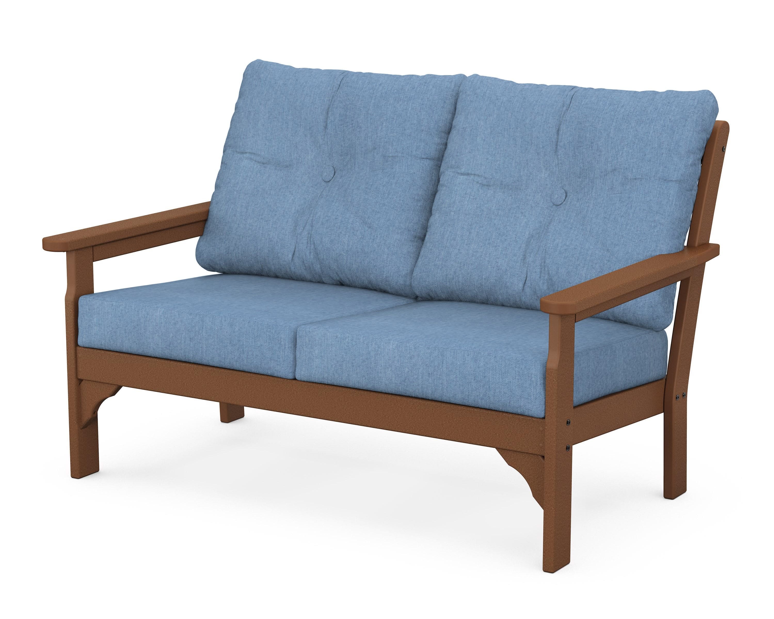 Vineyard Deep Seating Loveseat in Teak / Sky Blue