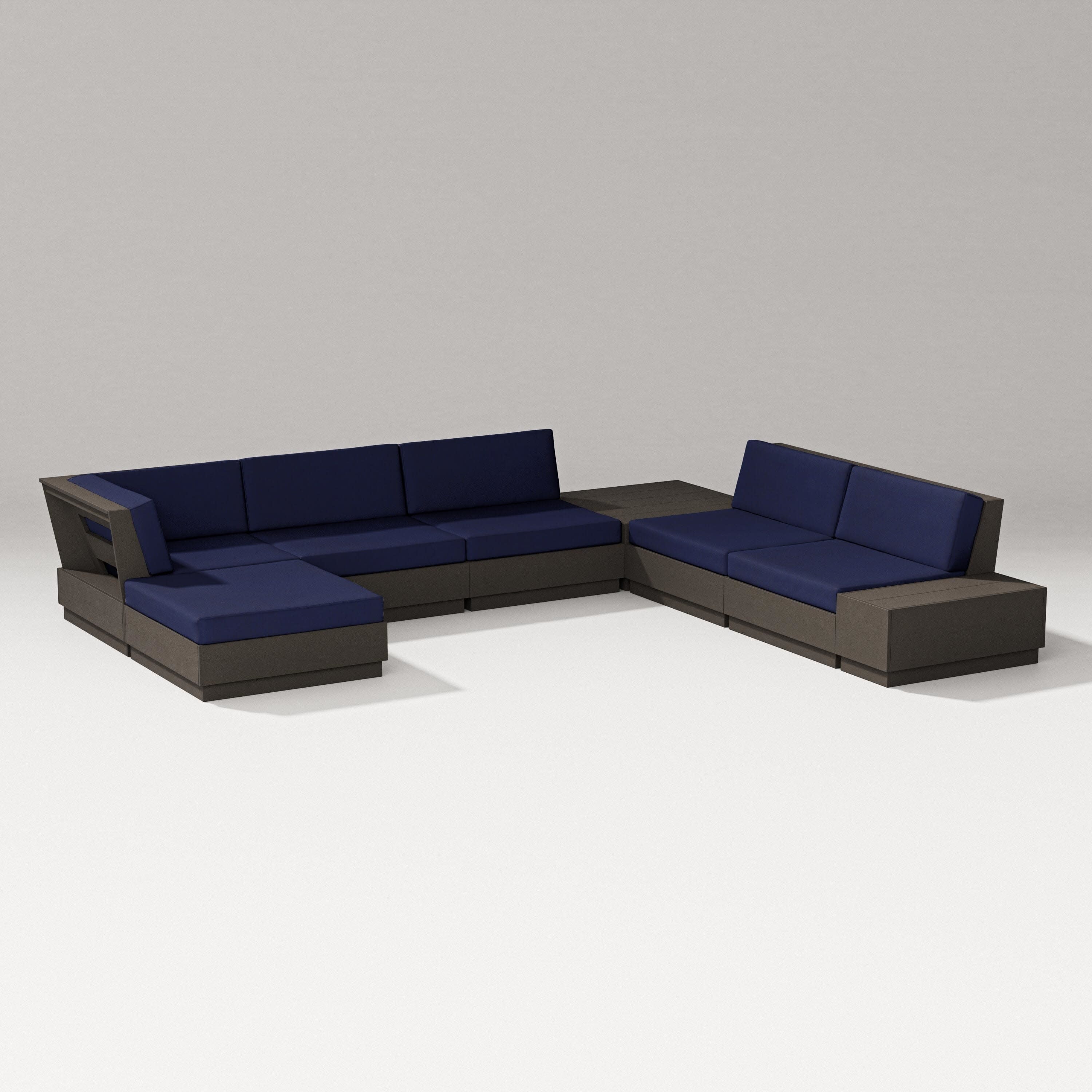 Elevate 8-Piece Corner Sectional in Vintage Coffee / Navy