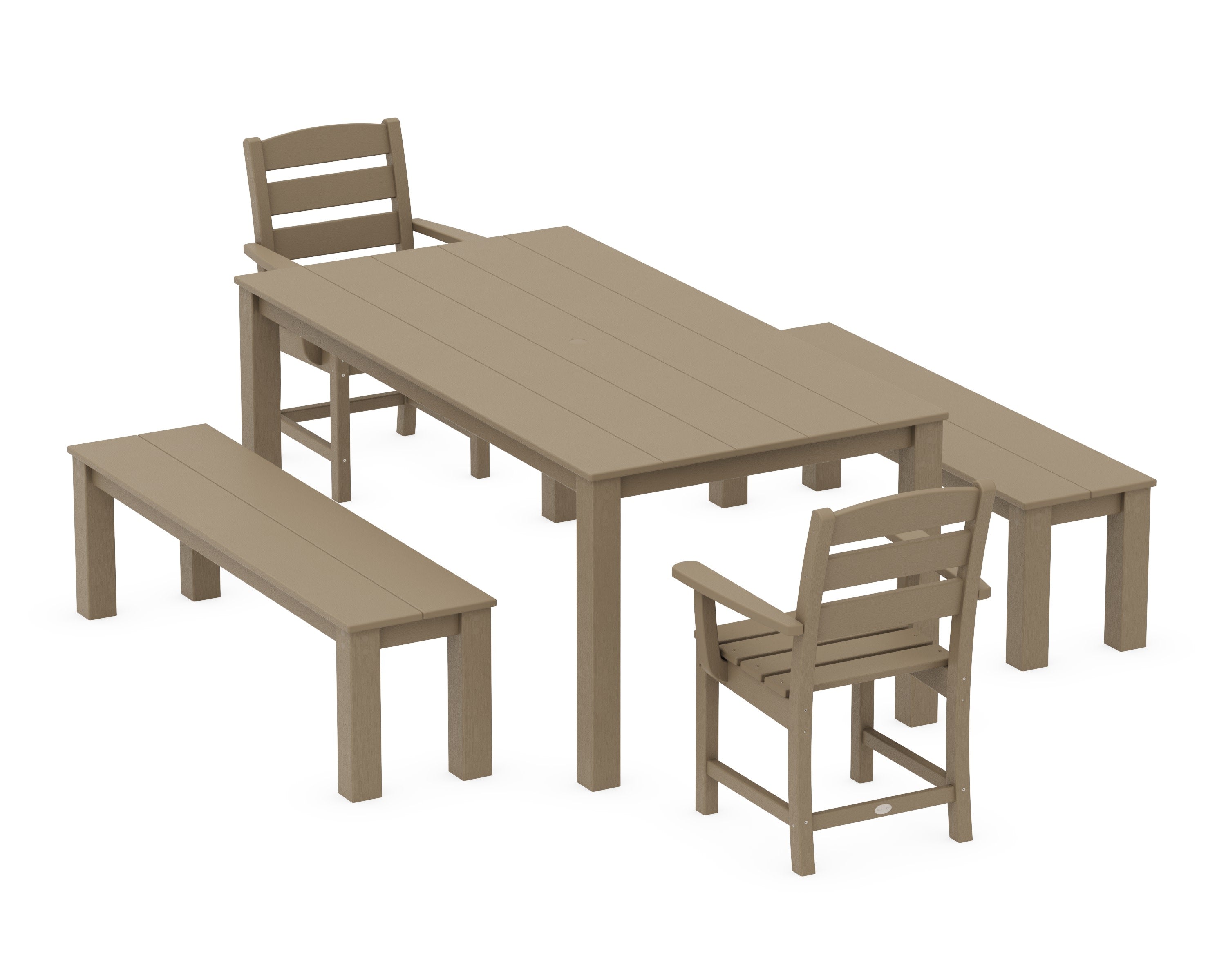 Lakeside 5-Piece Parsons Dining Set with Benches in Vintage Sahara