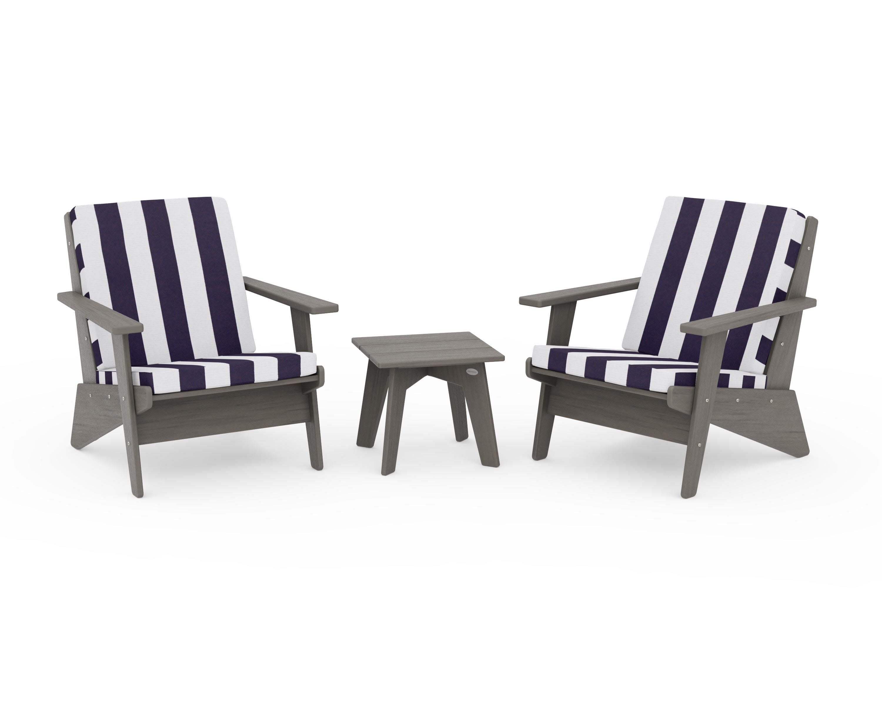 Riviera Modern Lounge 3-Piece Set in Driftwood / Cabana Stripe Navy