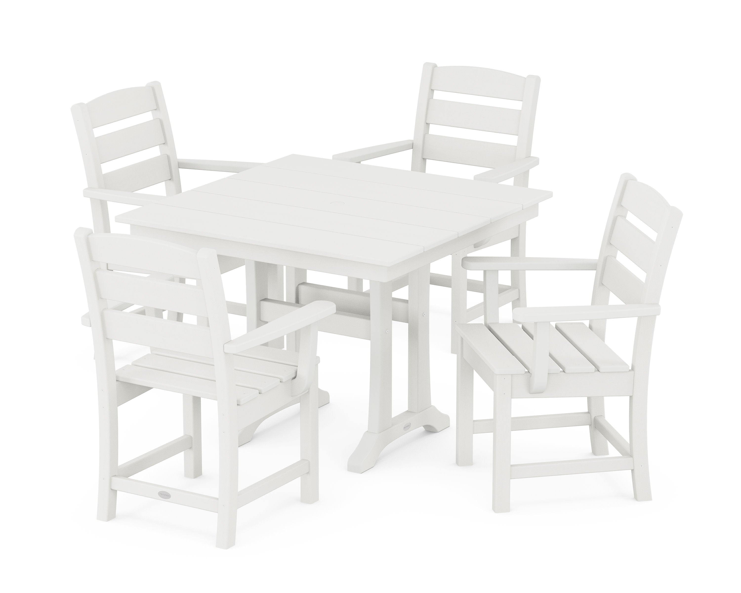 Lakeside 5-Piece Farmhouse Trestle Arm Chair Dining Set in Vintage White