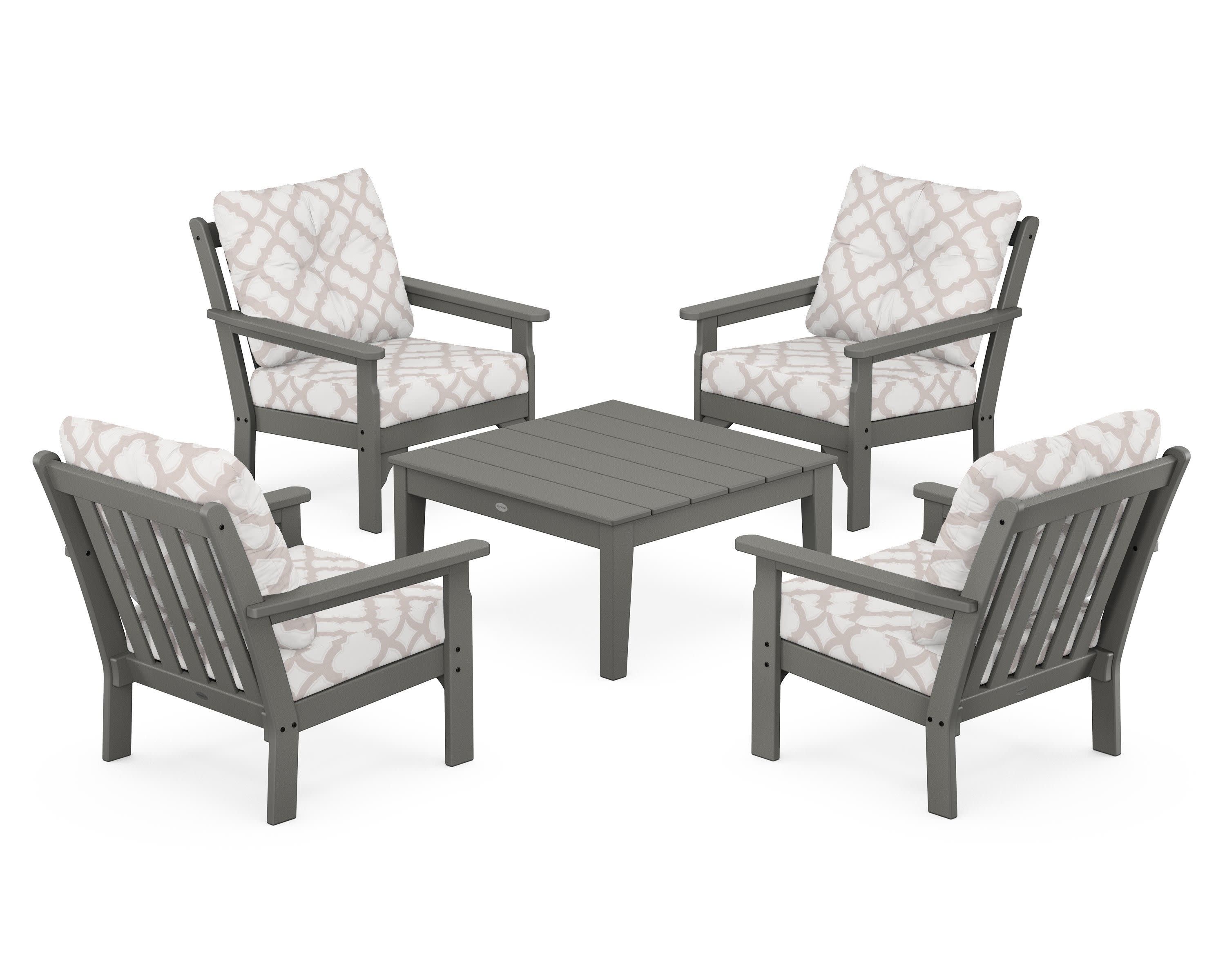 Vineyard 5-Piece Deep Seating Conversation Set in Slate Grey / Trellis Dune Burlap