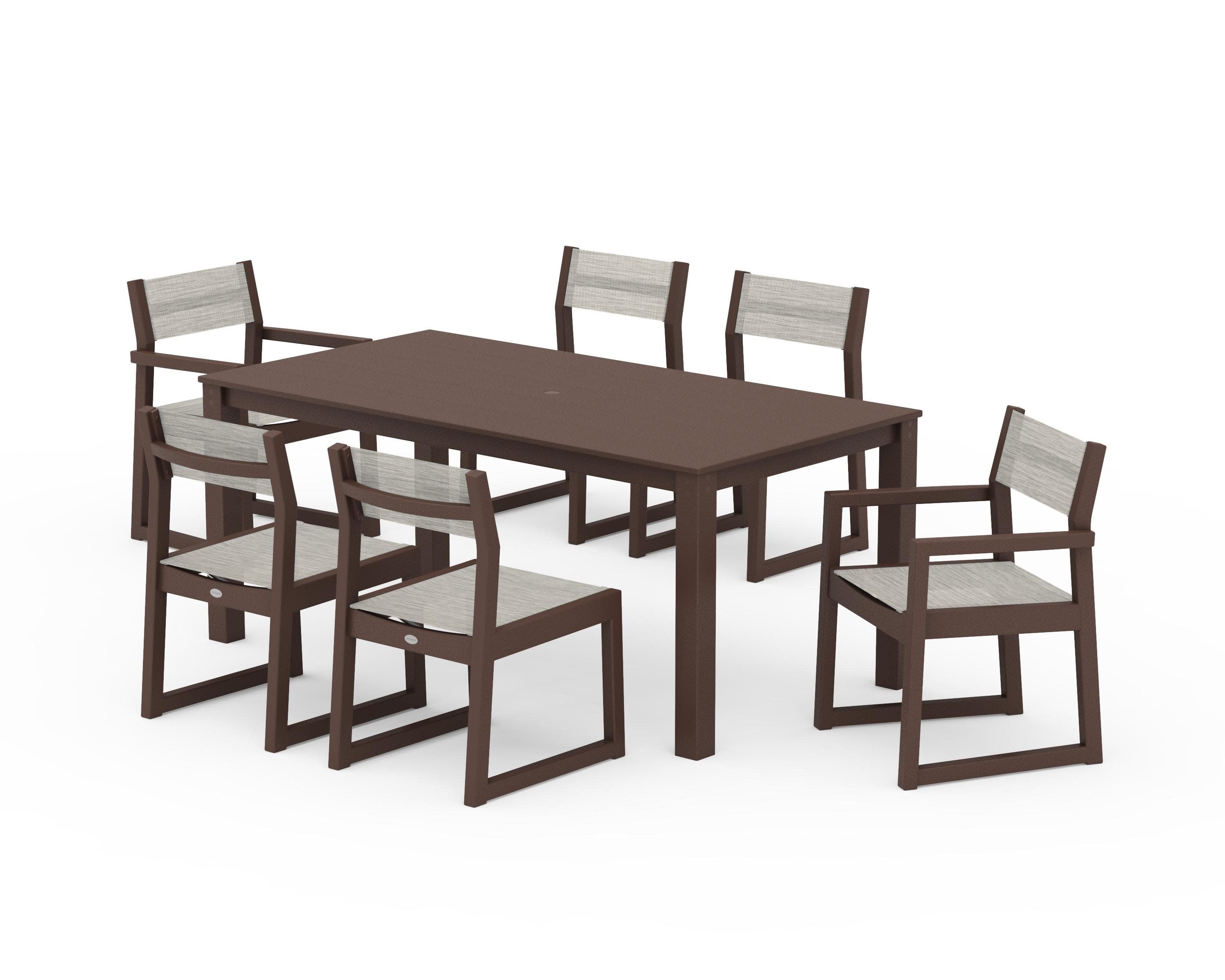 EDGE Sling 7-Piece Parsons Dining Set in Mahogany / Birch Sling