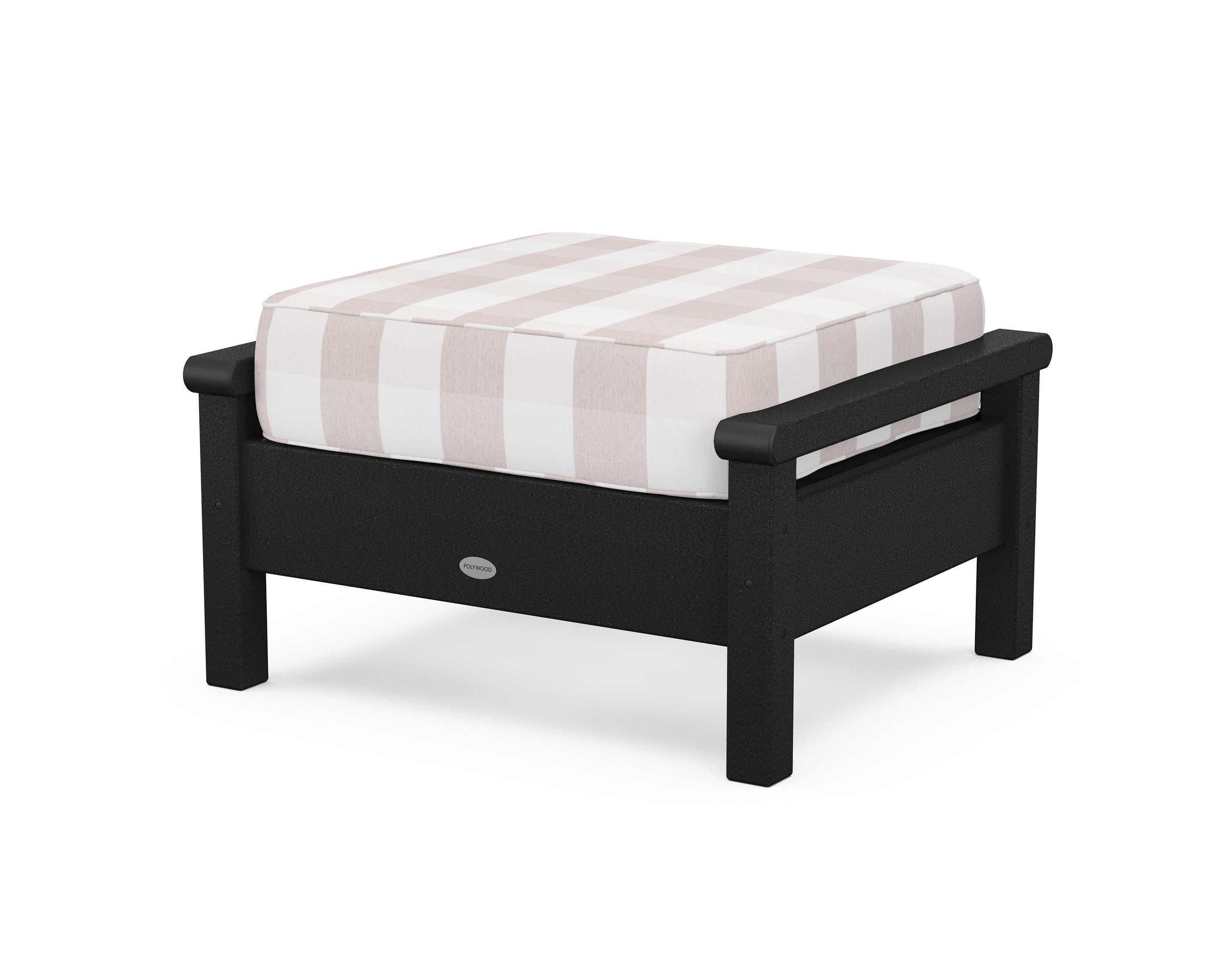 Harbour Deep Seating Ottoman in Black / Buffalo Plaid Dune Burlap