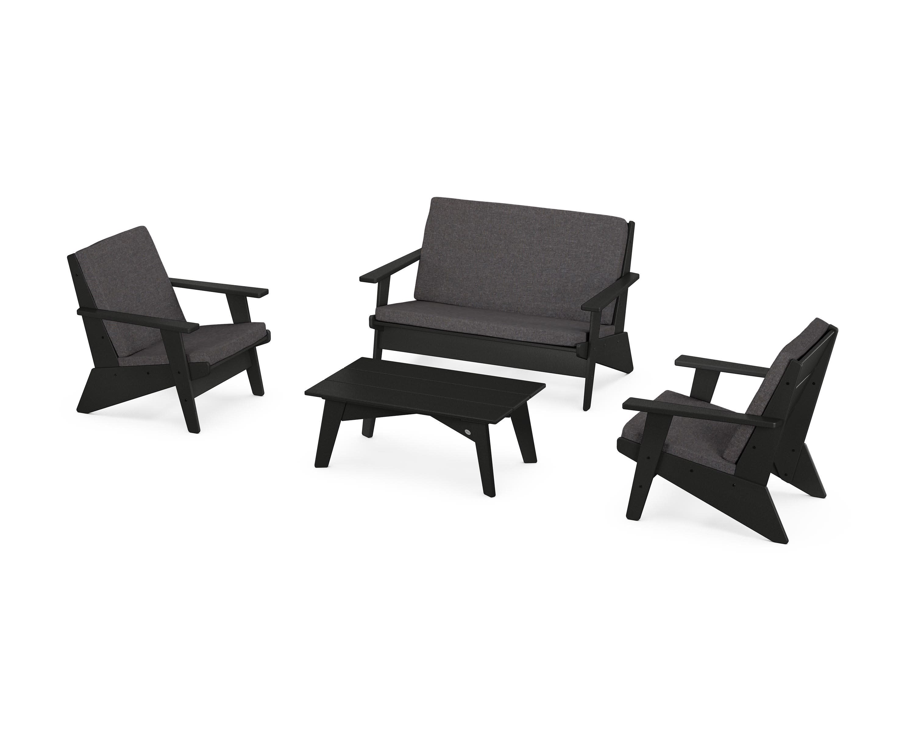 Riviera Modern Lounge 4-Piece Set in Black / Ash Charcoal