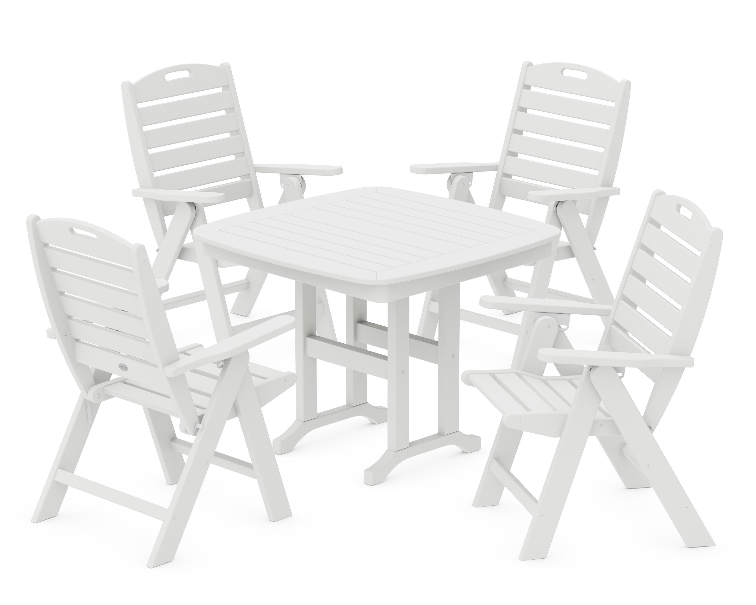 Nautical Folding Highback Chair 5-Piece Dining Set in White