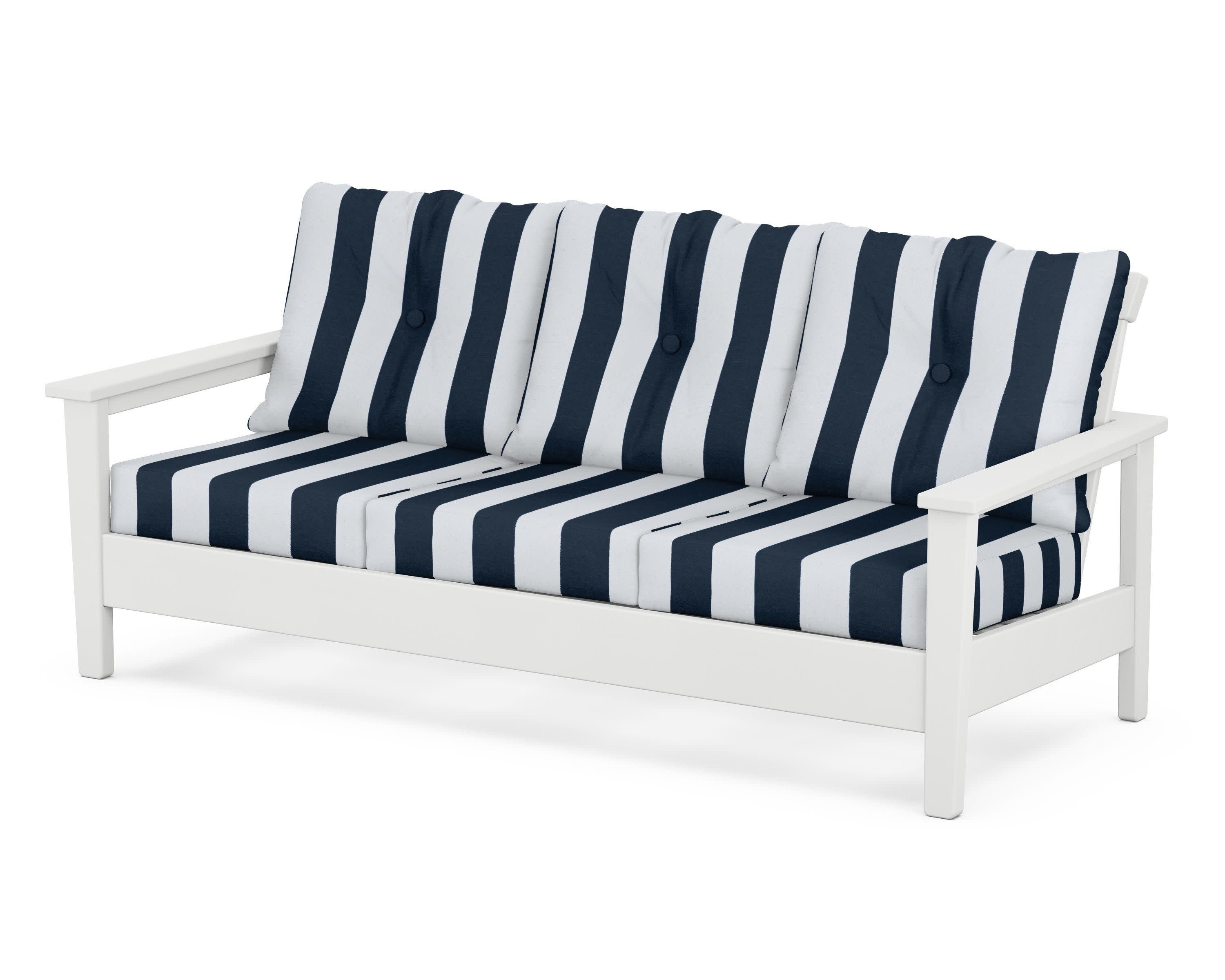 Prescott Deep Seating Sofa in White / Cabana Stripe Marine Indigo