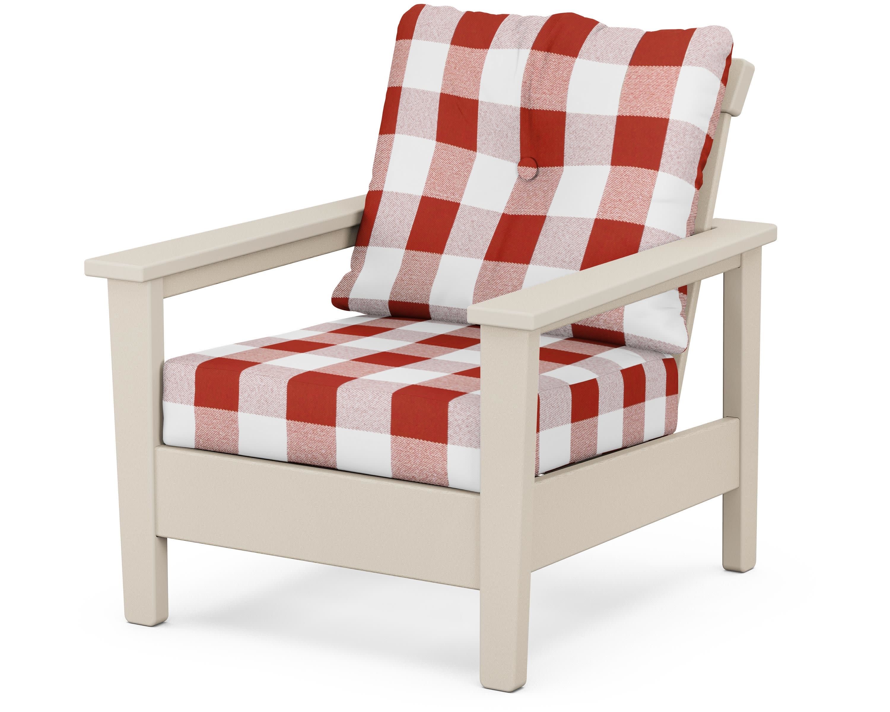 Prescott Deep Seating Chair in Sand / Buffalo Plaid Crimson