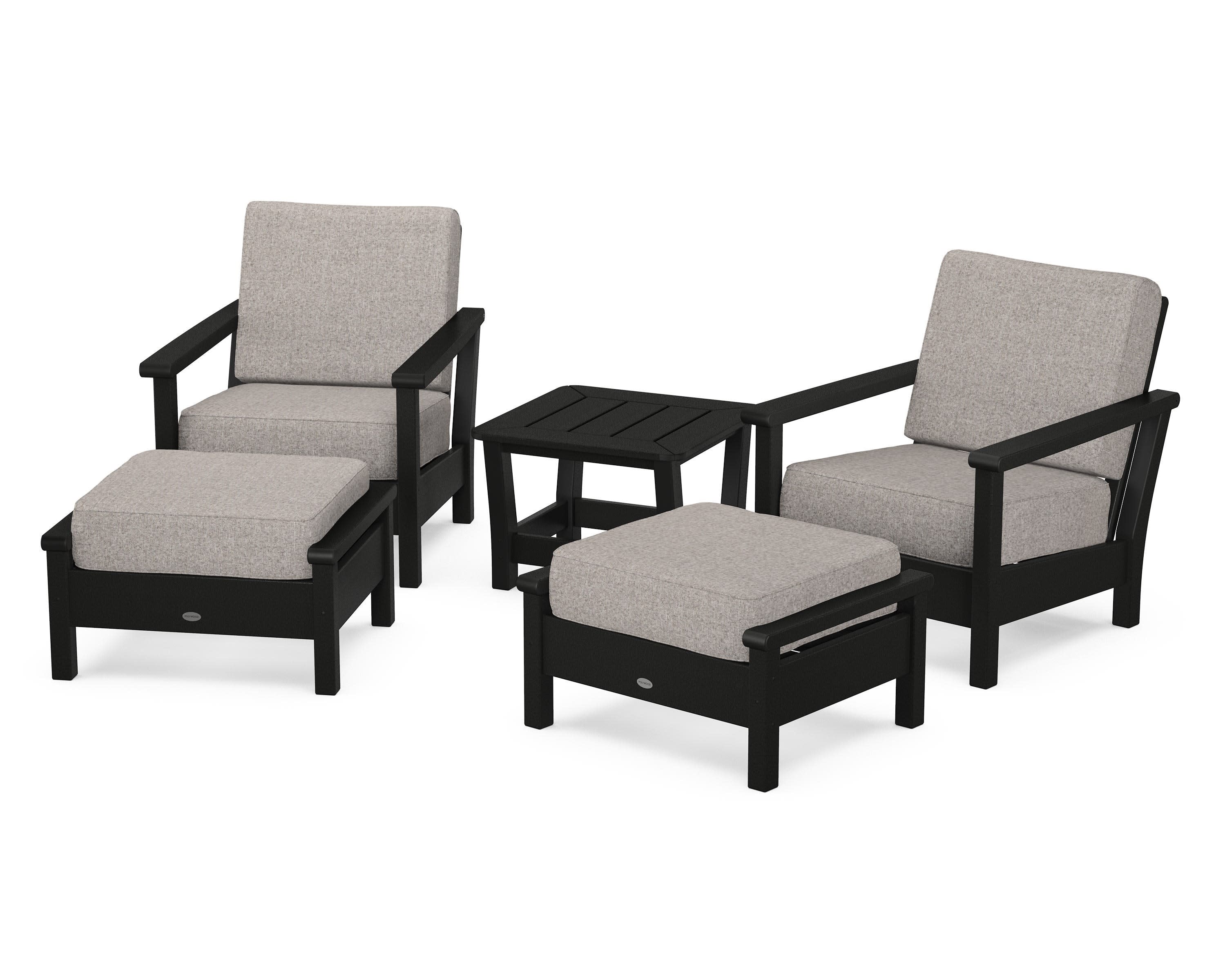 Harbour 5-Piece Deep Seating Chair Set in Black / Weathered Tweed