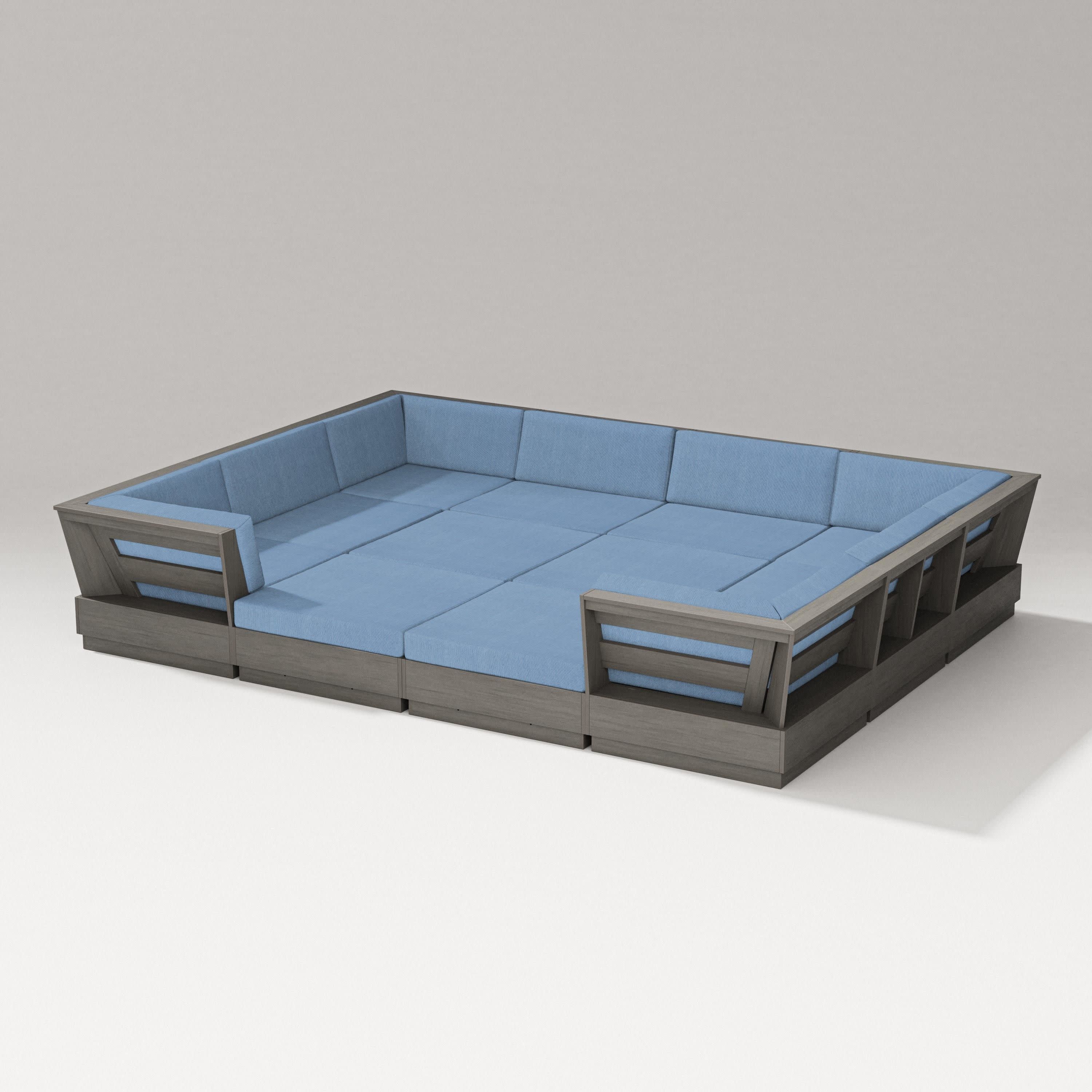 Elevate 12-Piece Pit Sectional in Driftwood / Sky Blue