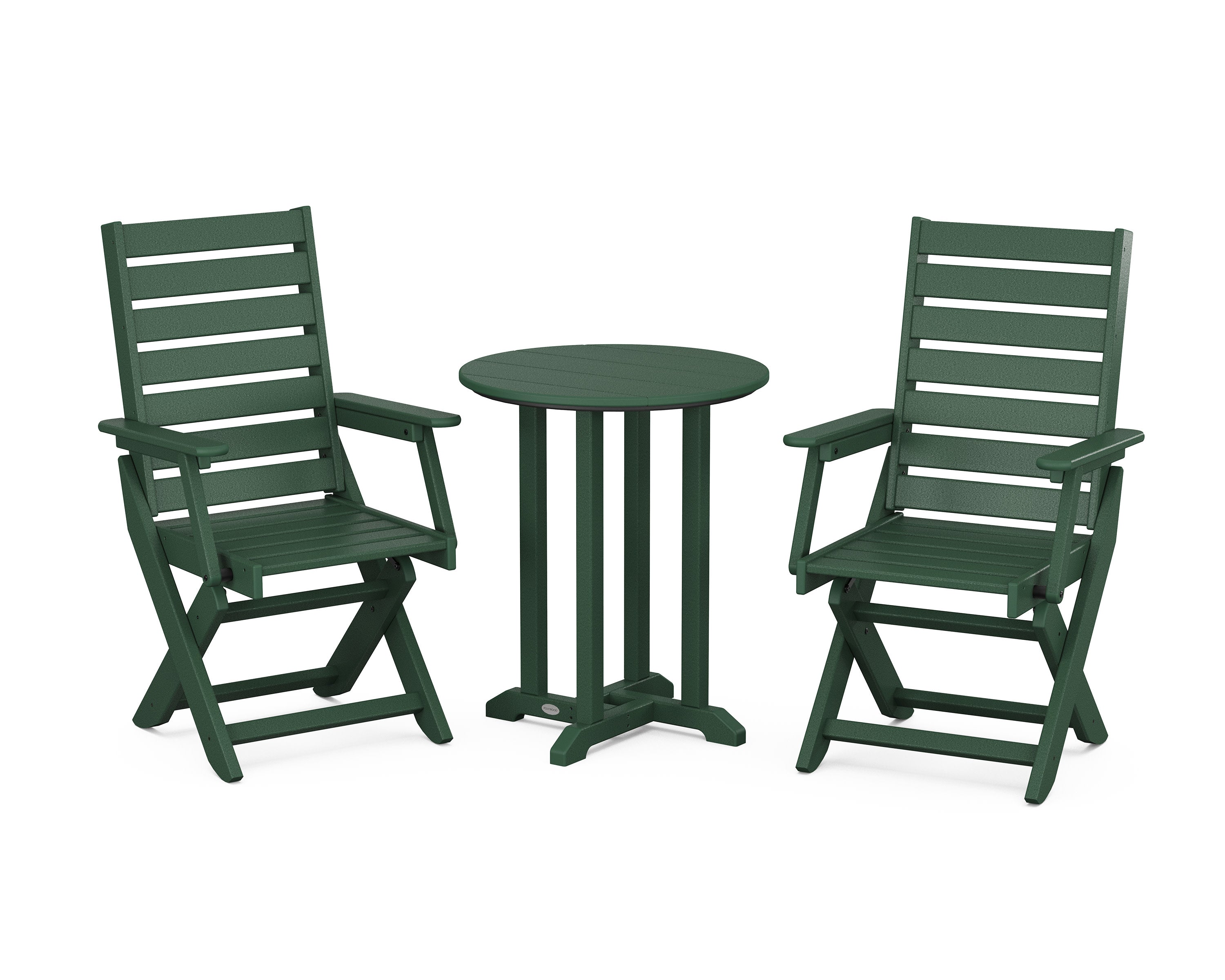 Captain Folding Chair 3-Piece Round Bistro Dining Set in Green