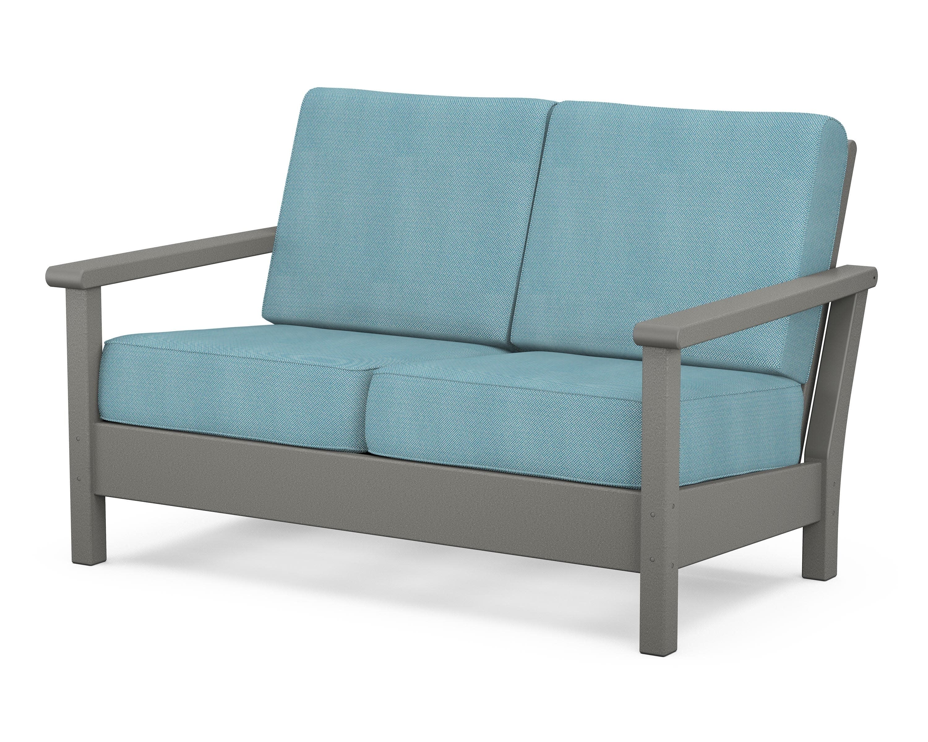 Harbour Deep Seating Loveseat in Slate Grey / Lattice Sky Blue