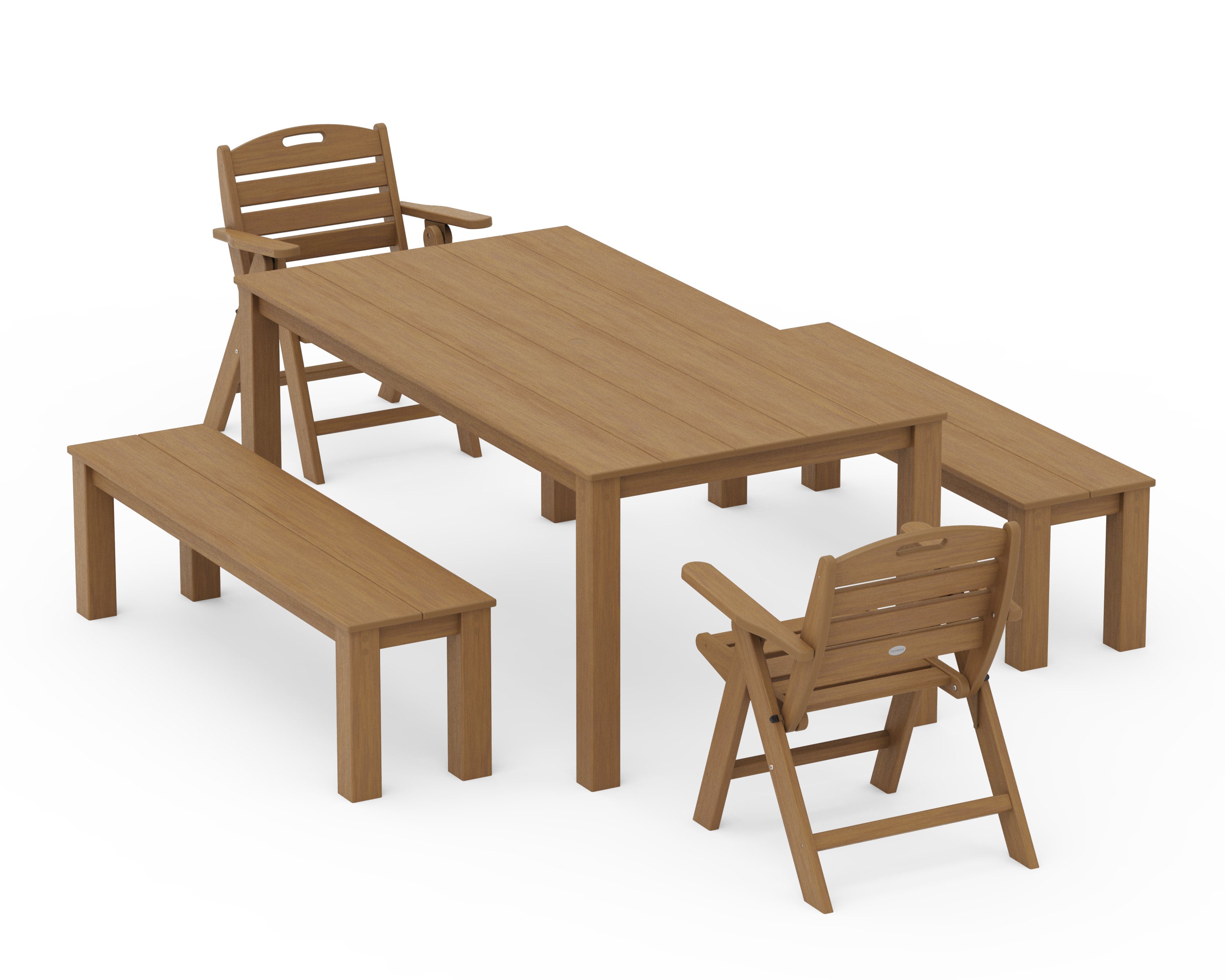 Nautical Folding Lowback Chair 5-Piece Parsons Dining Set with Benches in Natural