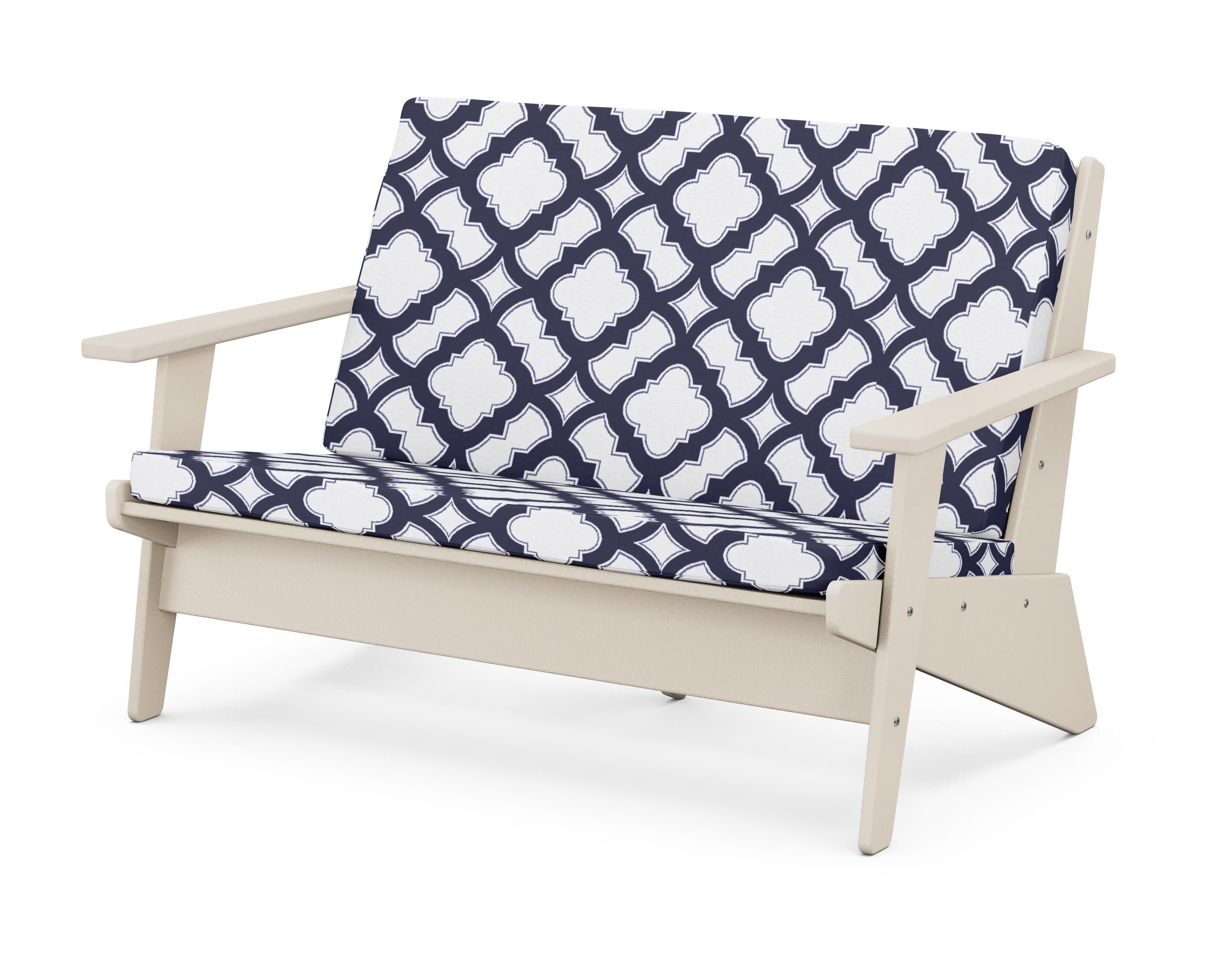 Riviera Modern Lounge Loveseat in Sand / Trellis Navy