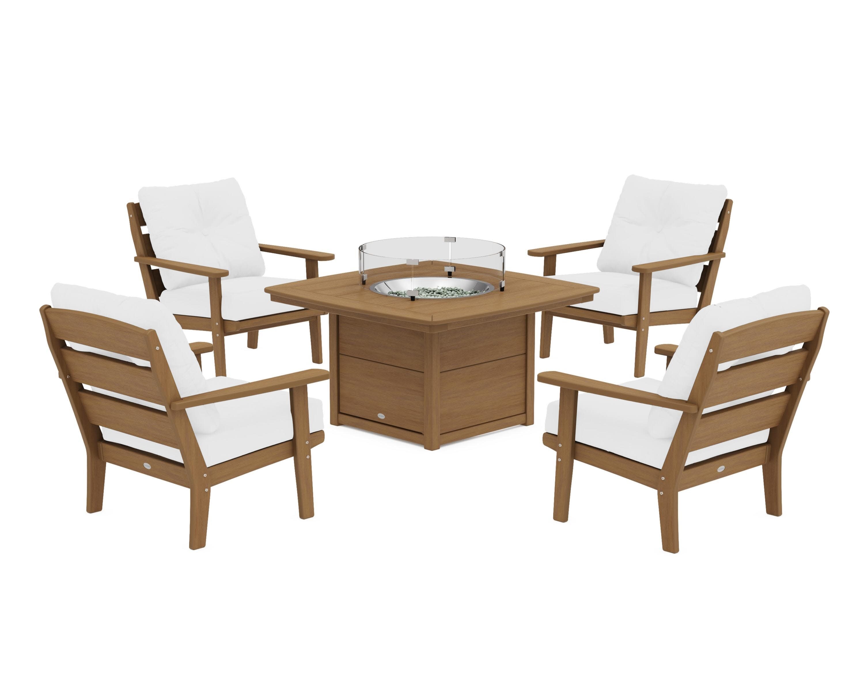 Lakeside 5-Piece Deep Seating Set with Nautical Fire Pit Table in Natural / Natural