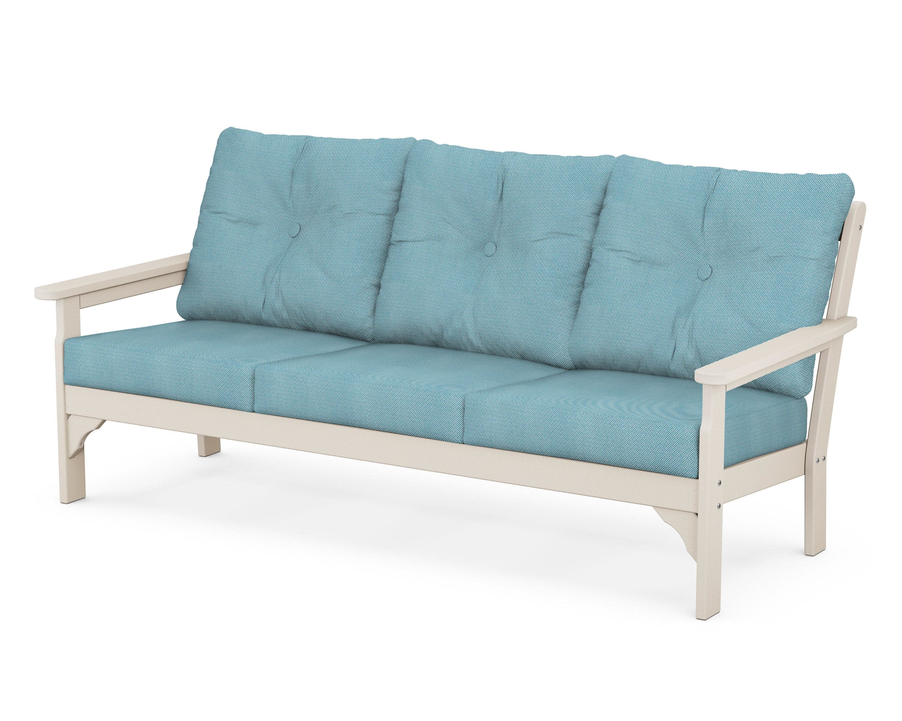 Vineyard Deep Seating Sofa in Sand / Lattice Sky Blue