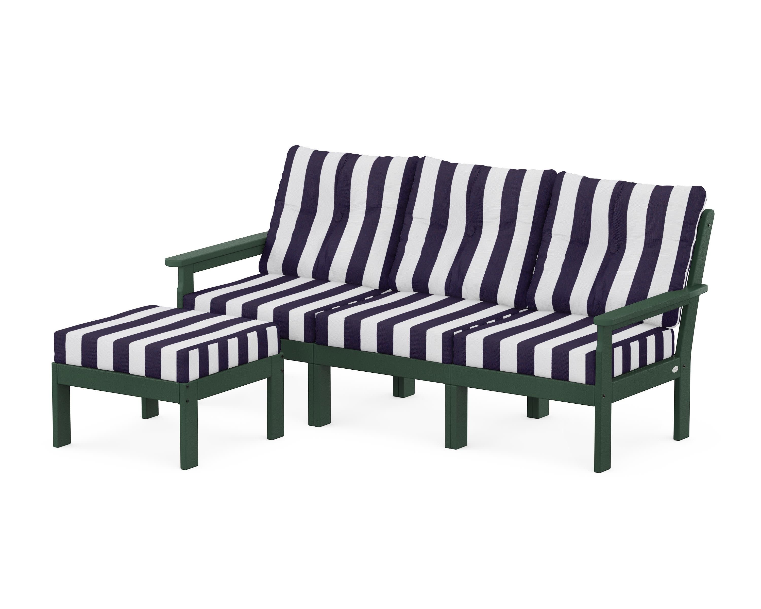 Vineyard 4-Piece Sectional with Ottoman in Green / Cabana Stripe Navy