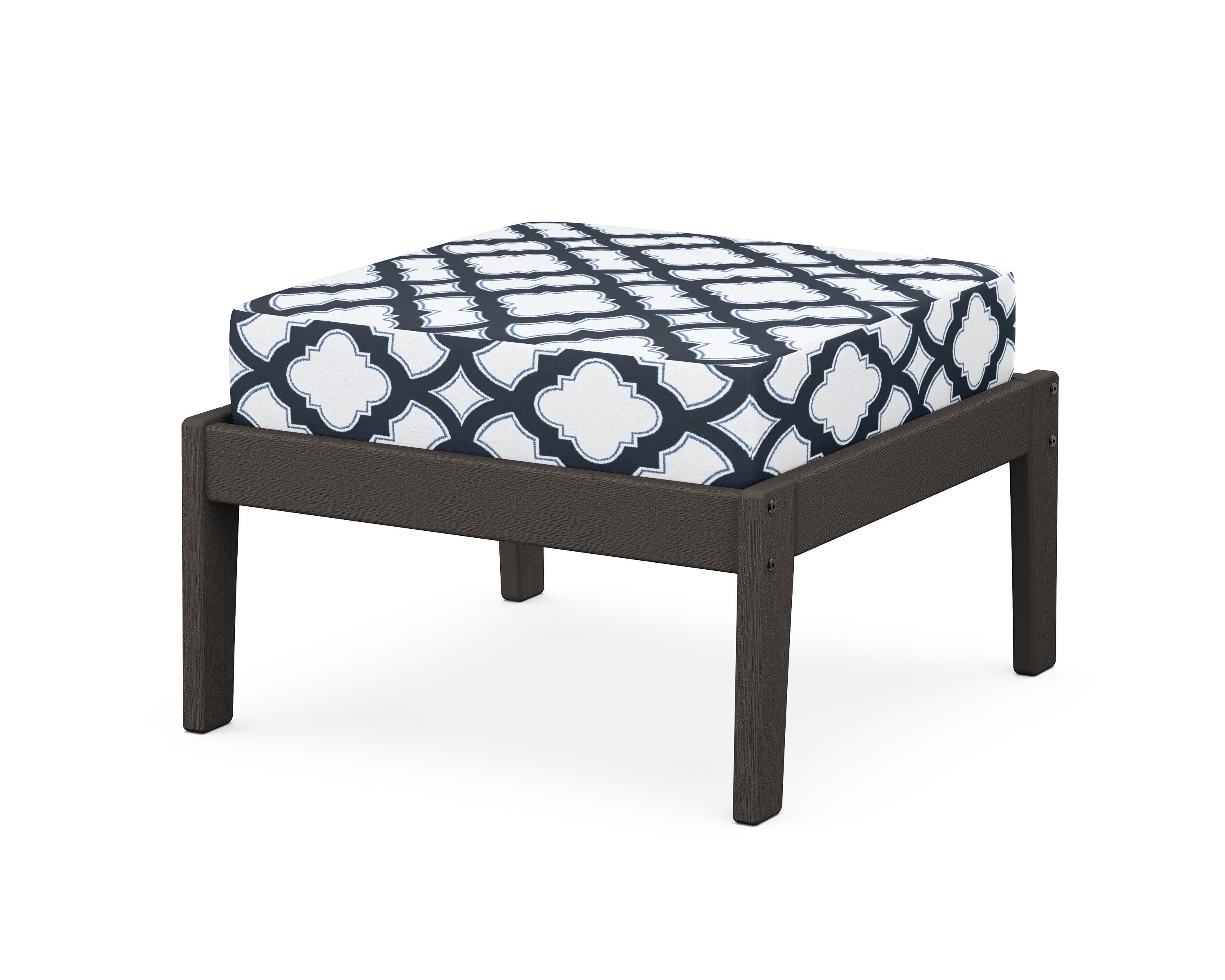Deep Seating Ottoman in Vintage Coffee / Trellis Marine Indigo