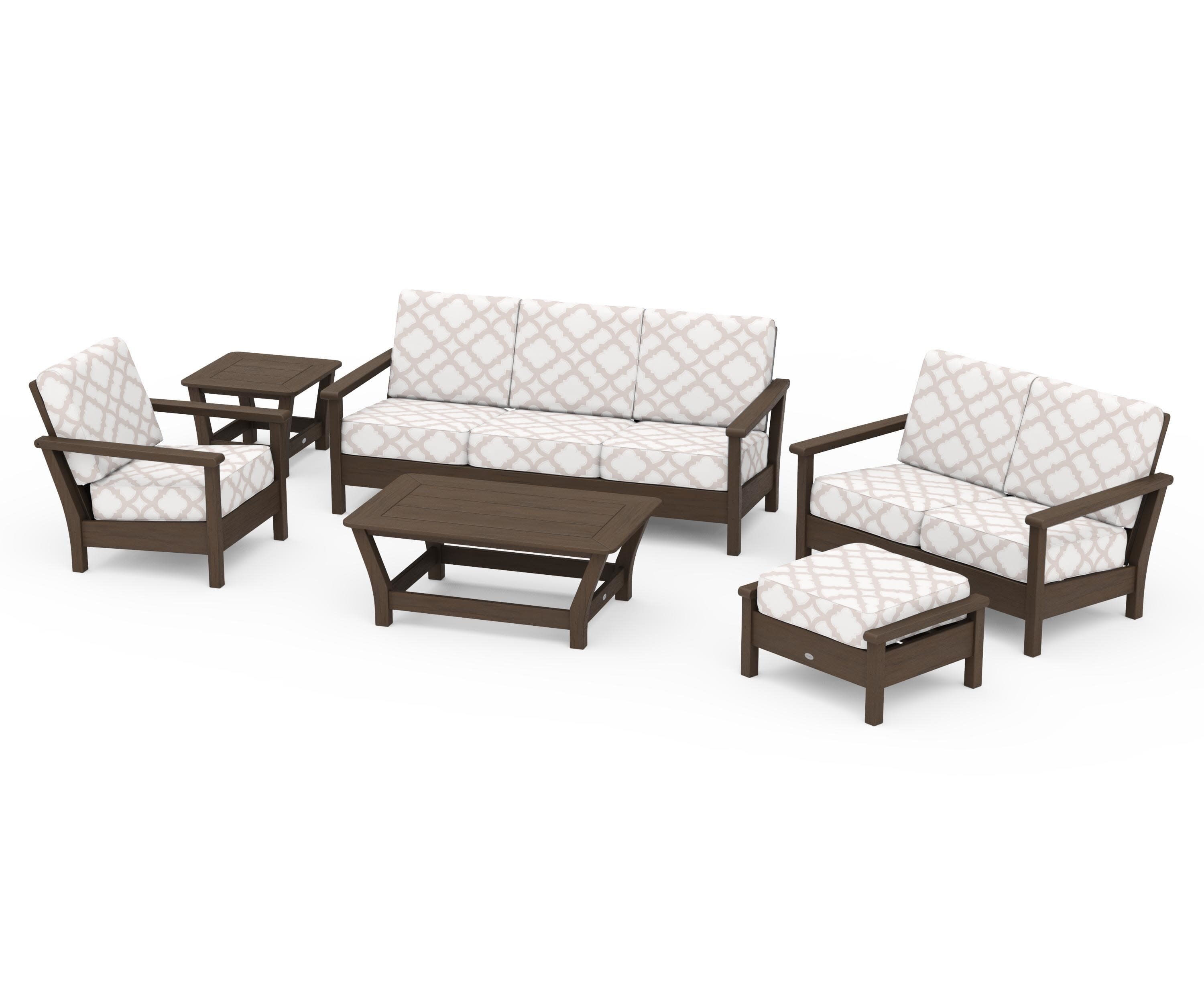 Harbour 6-Piece Outdoor Living Set in Kona / Trellis Dune Burlap