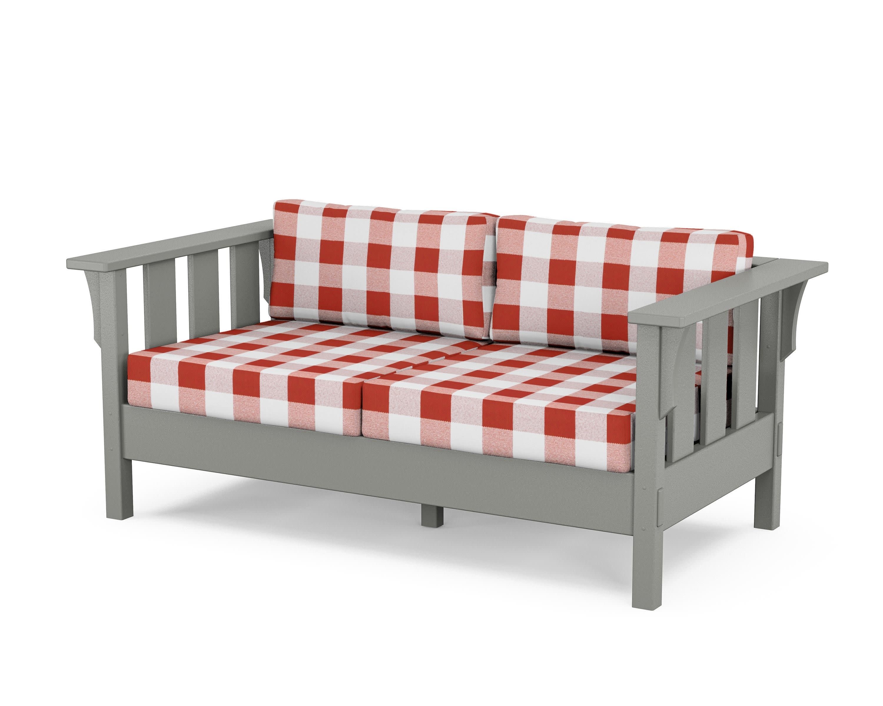 Acadia Deep Seating Loveseat in Slate Grey / Buffalo Plaid Crimson