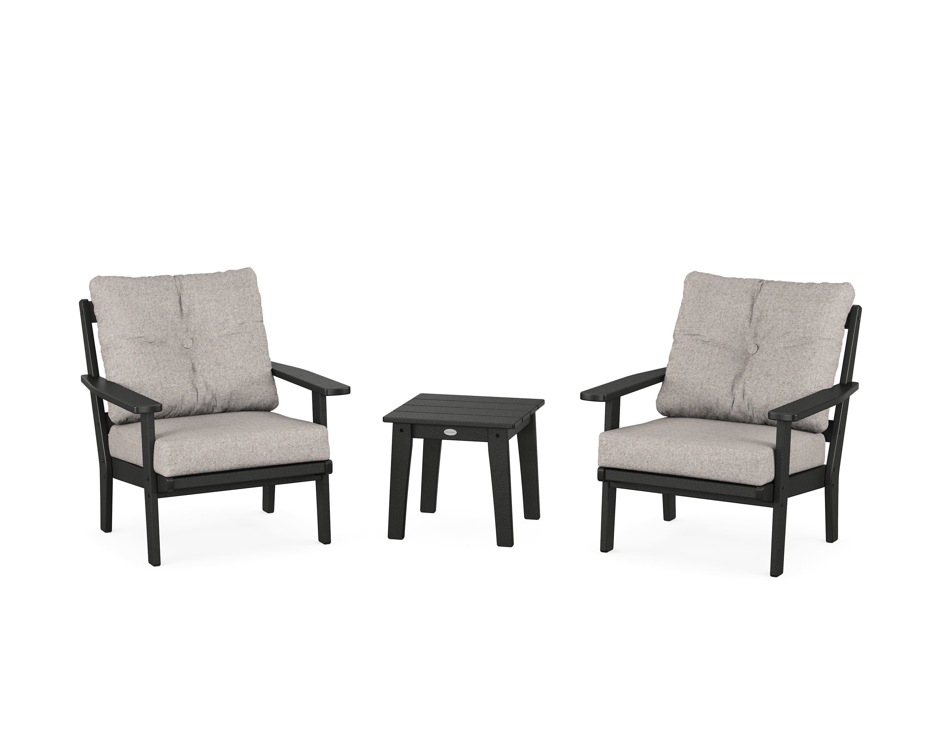 Oxford 3-Piece Deep Seating Set in Black / Weathered Tweed