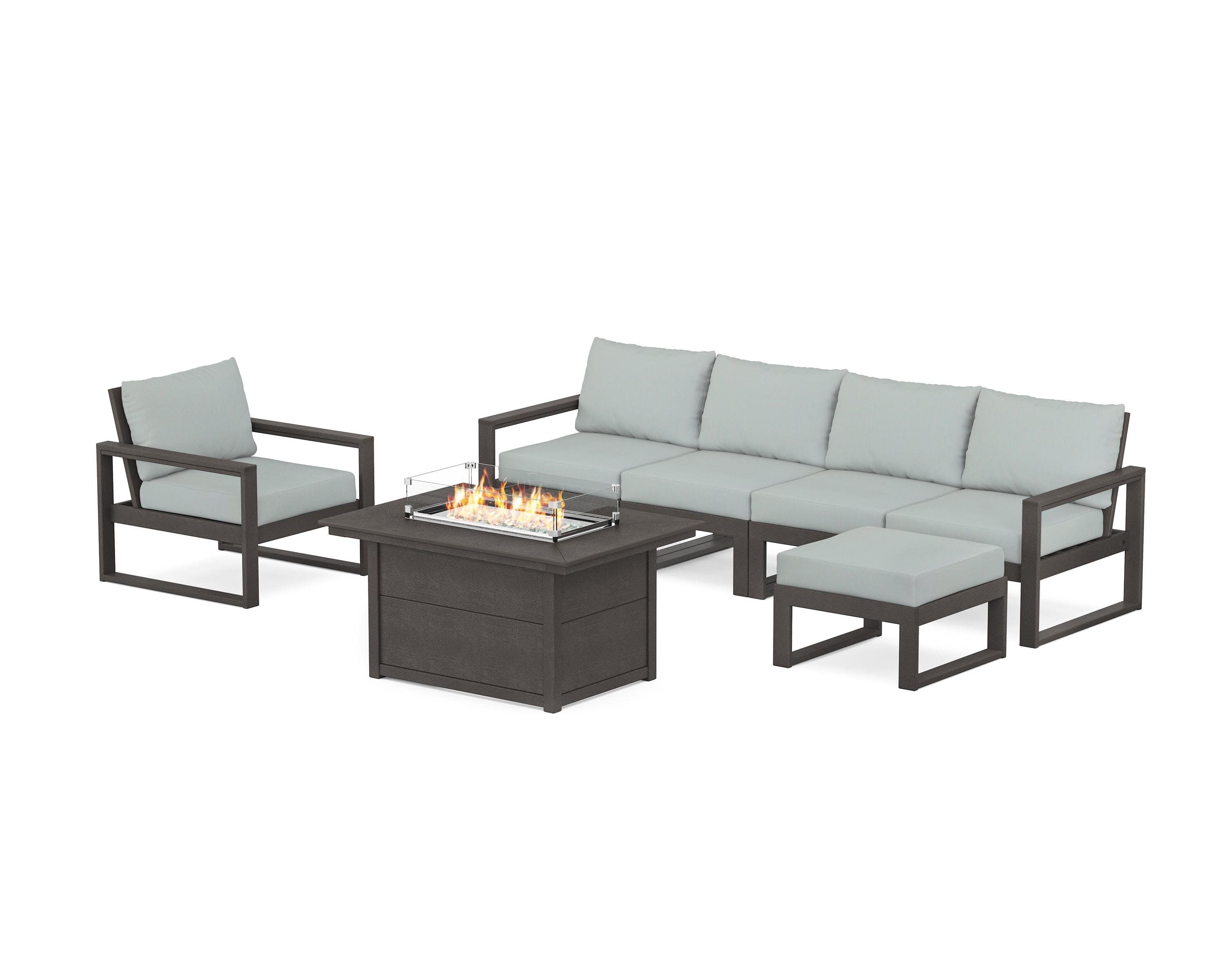 EDGE Sectional Lounge and Fire Pit Set in Vintage Coffee / Spa