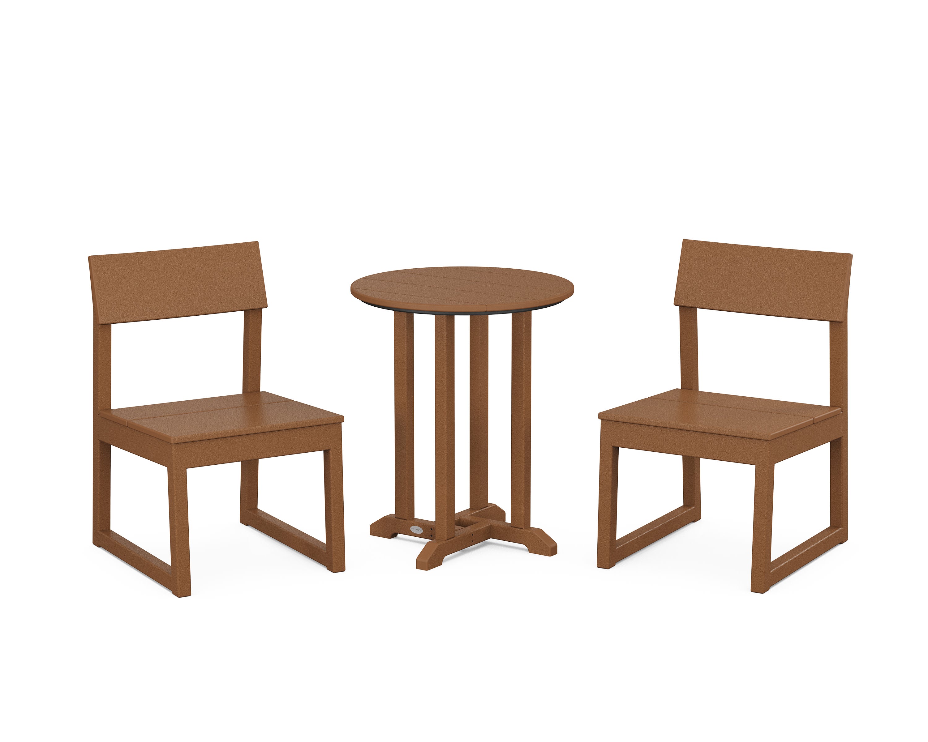 EDGE Side Chair 3-Piece Round Bistro Dining Set in Teak