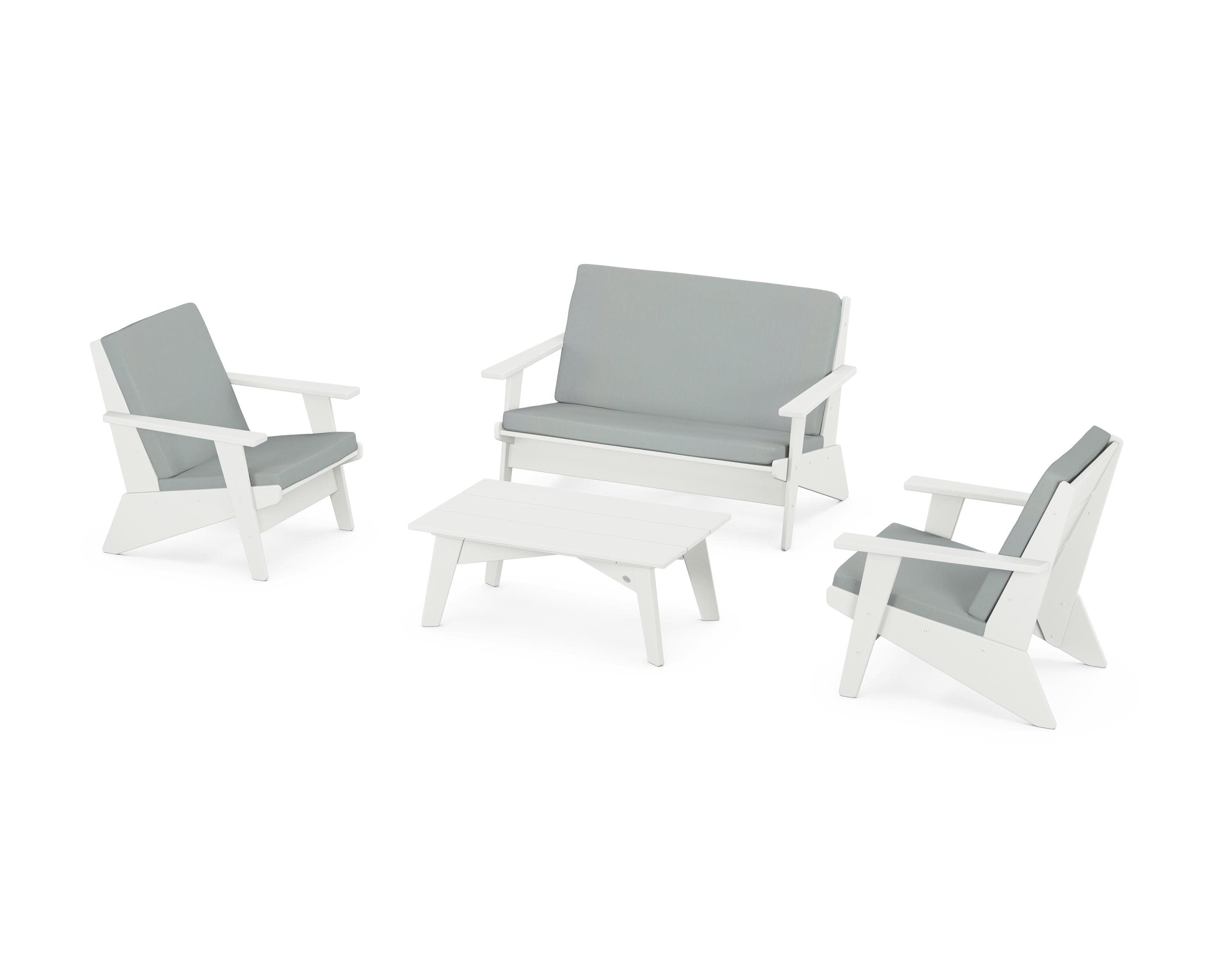 Riviera Modern Lounge 4-Piece Set in Vintage White / Spa