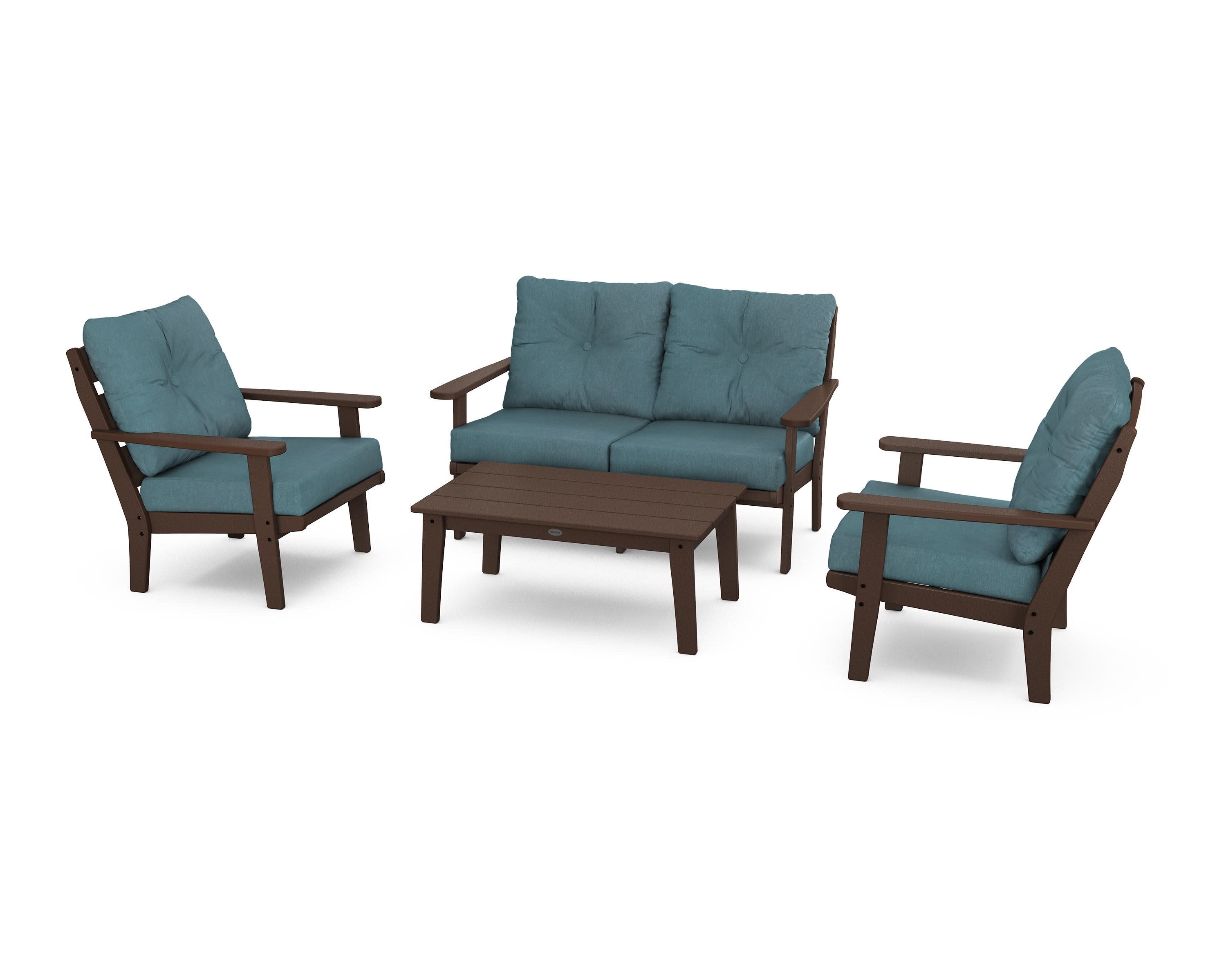 Lakeside 4-Piece Deep Seating Set in Mahogany / Ocean Teal