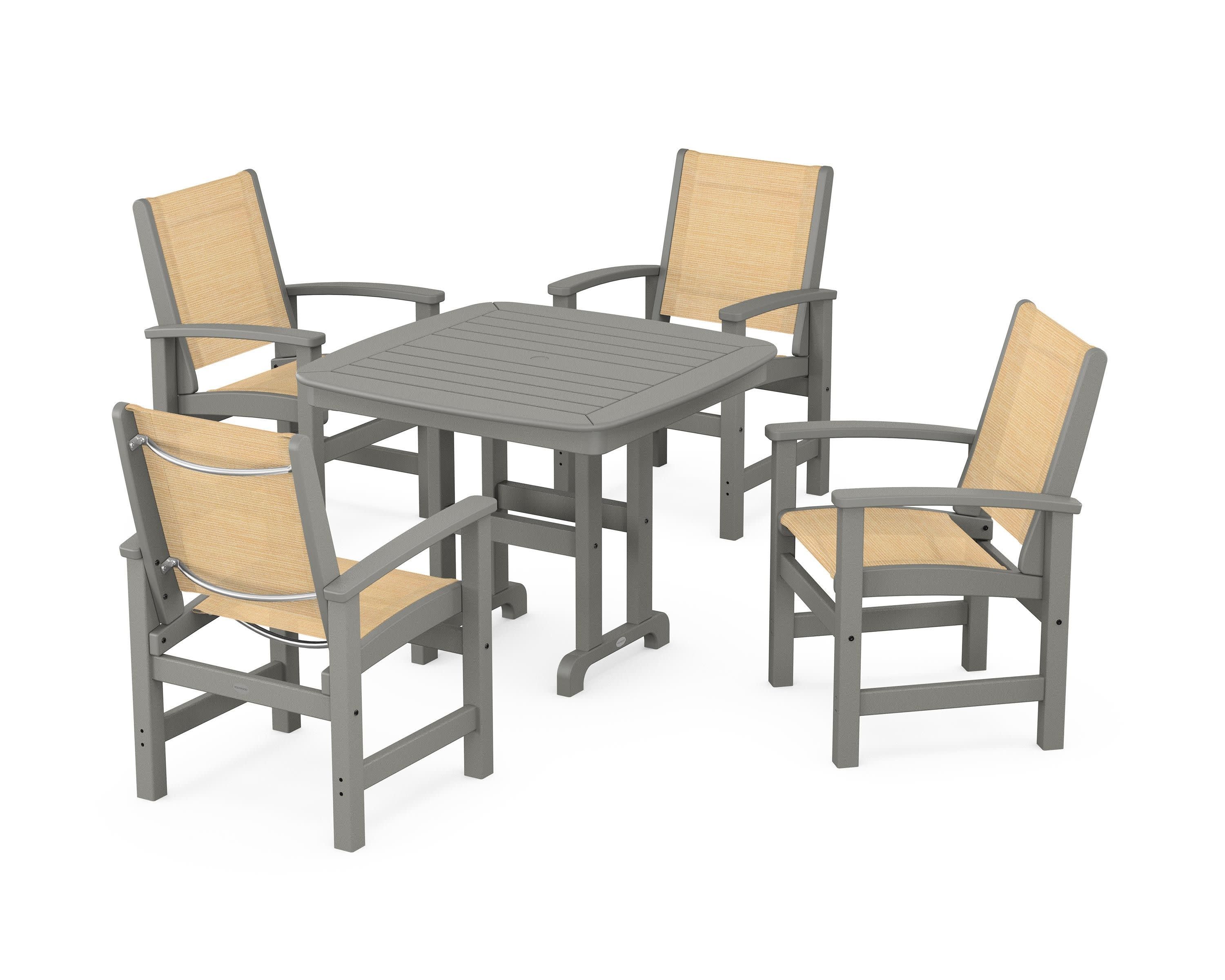 Coastal 5-Piece Dining Set in Slate Grey / Dupioni Apricot Sling