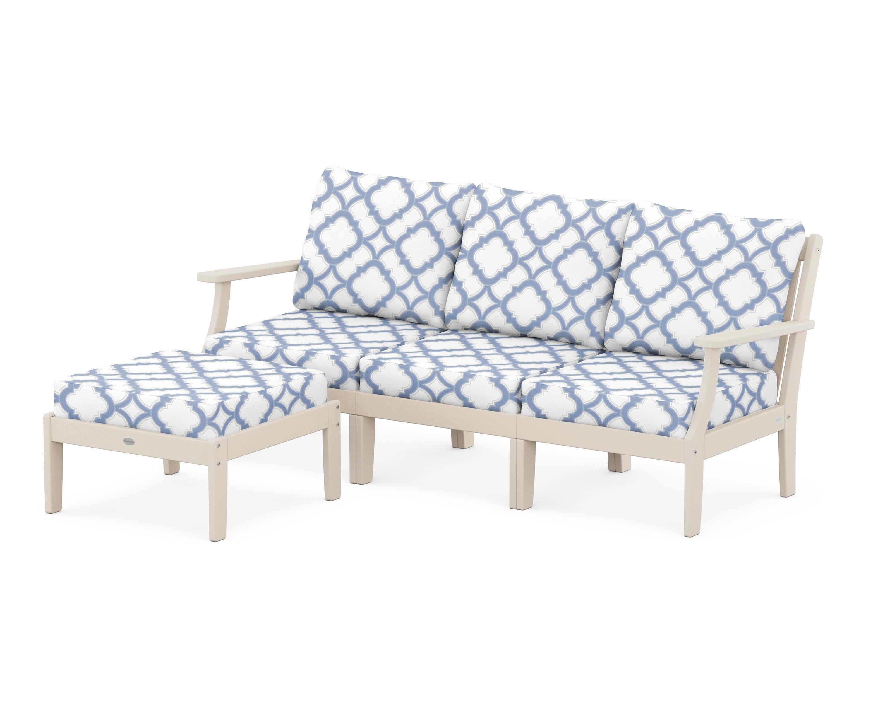 Braxton Modular 4-Piece Deep Seating Set with Ottoman in Sand / Trellis Sky Blue