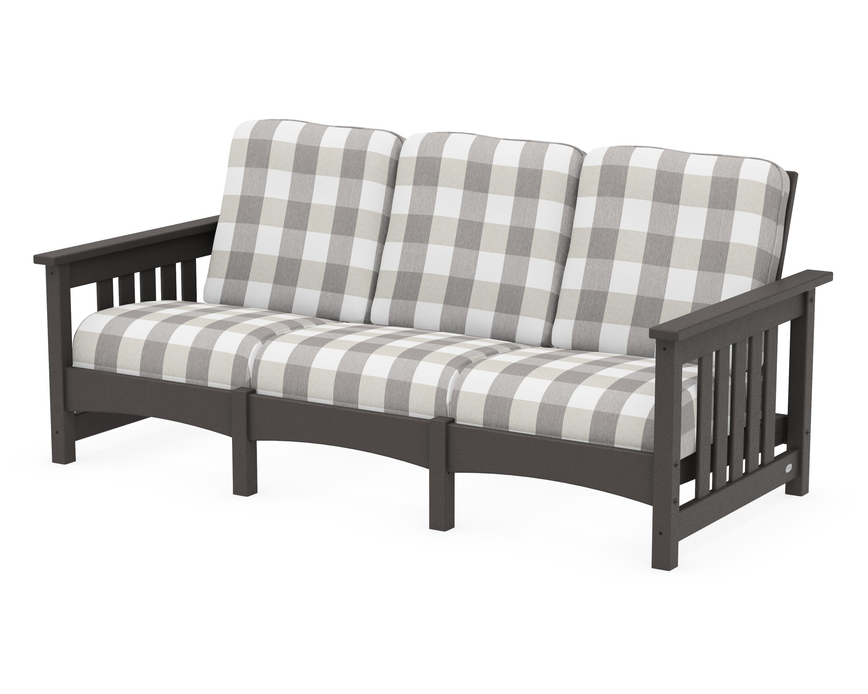 Club Mission Sofa in Vintage Coffee / Buffalo Plaid Grey Mist