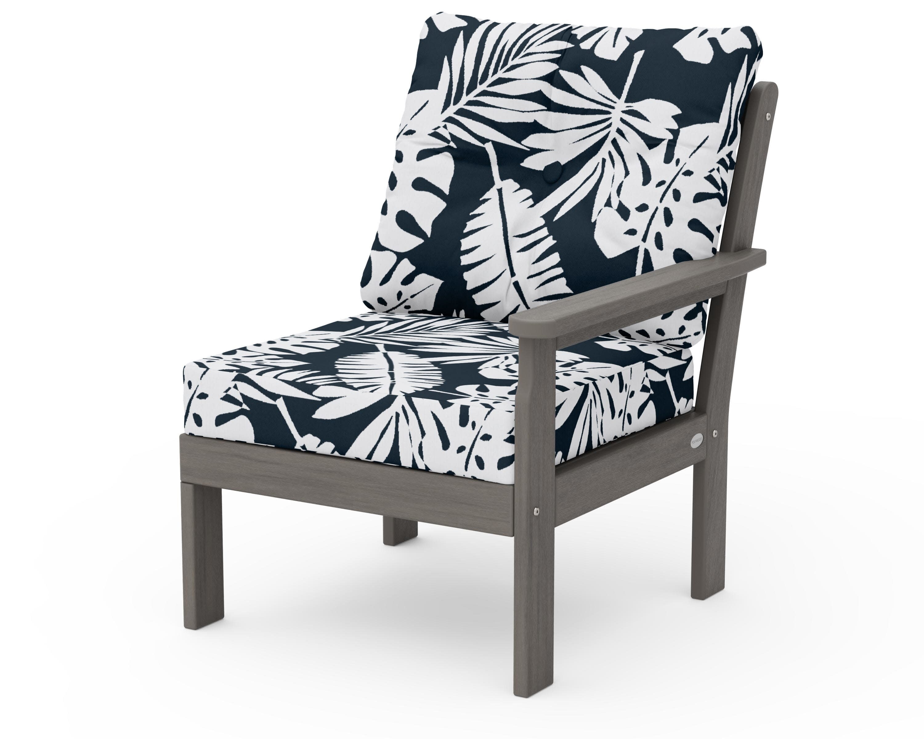 Vineyard Modular Right Arm Chair in Driftwood / Leaf Marine Indigo