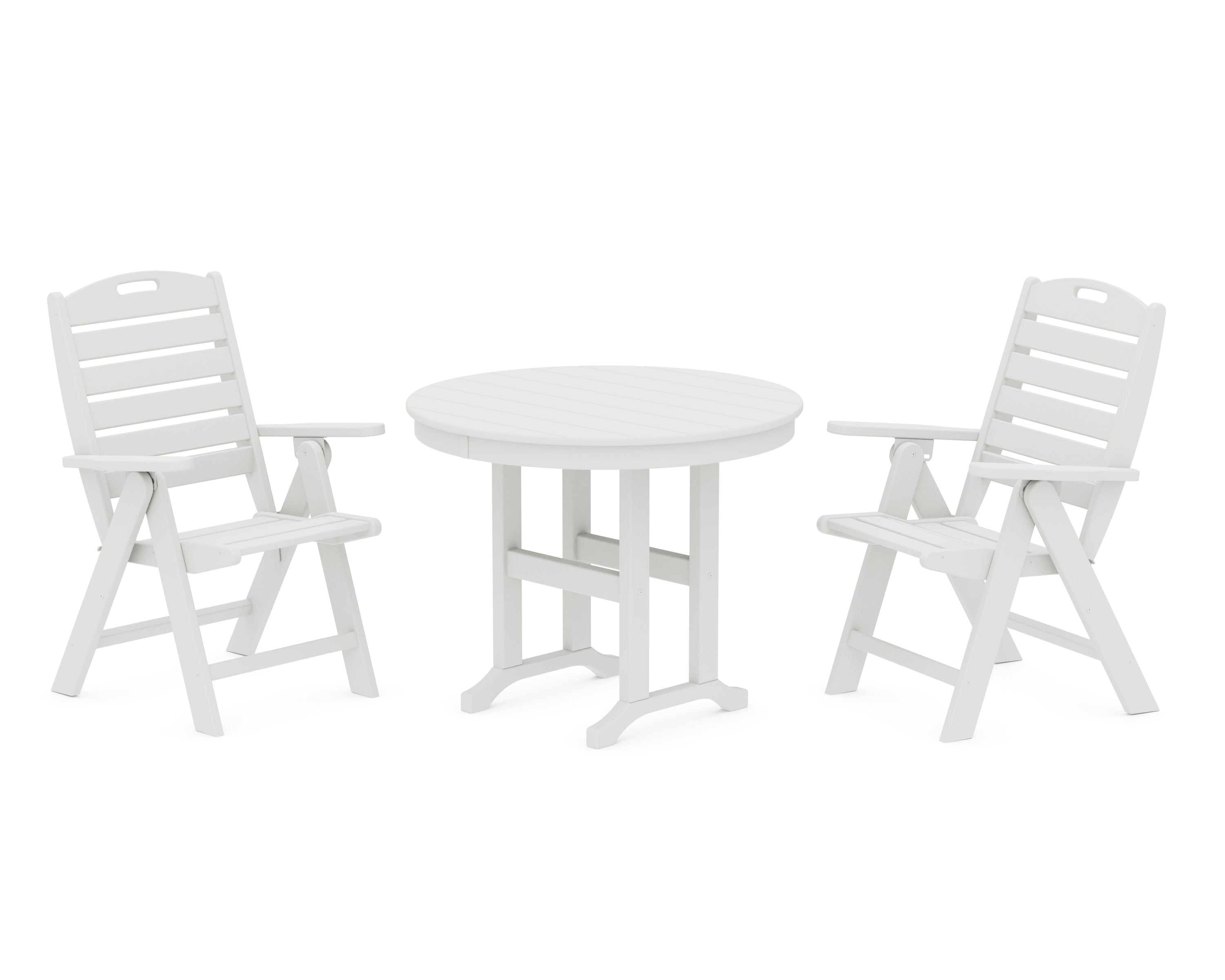 Nautical Folding Highback Chair 3-Piece Round Dining Set in Vintage White