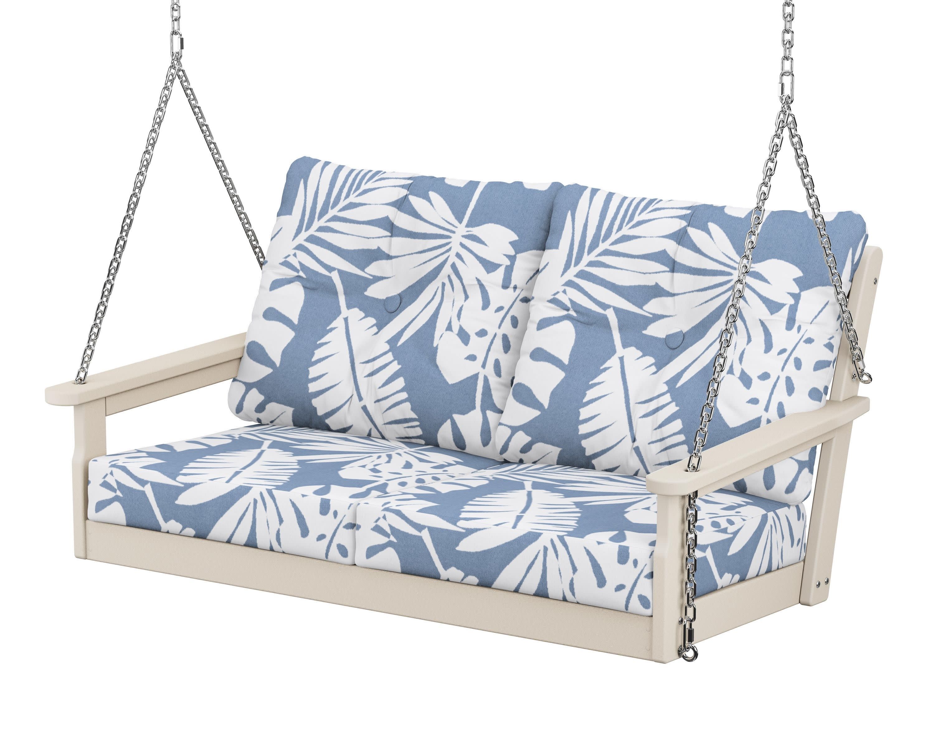 Vineyard Deep Seating Swing in Sand / Leaf Sky Blue