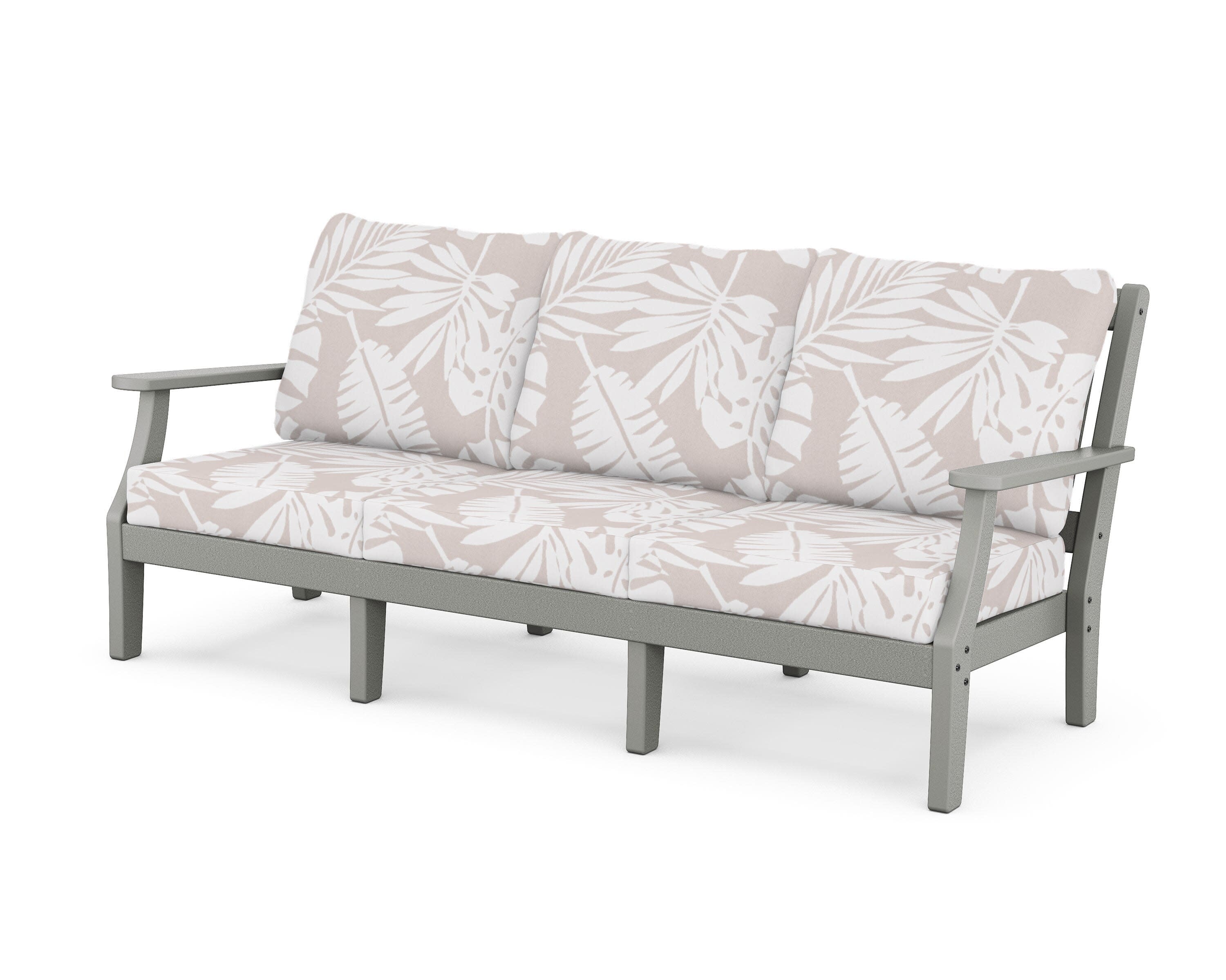 Chinoiserie Deep Seating Sofa in Slate Grey / Leaf Dune Burlap