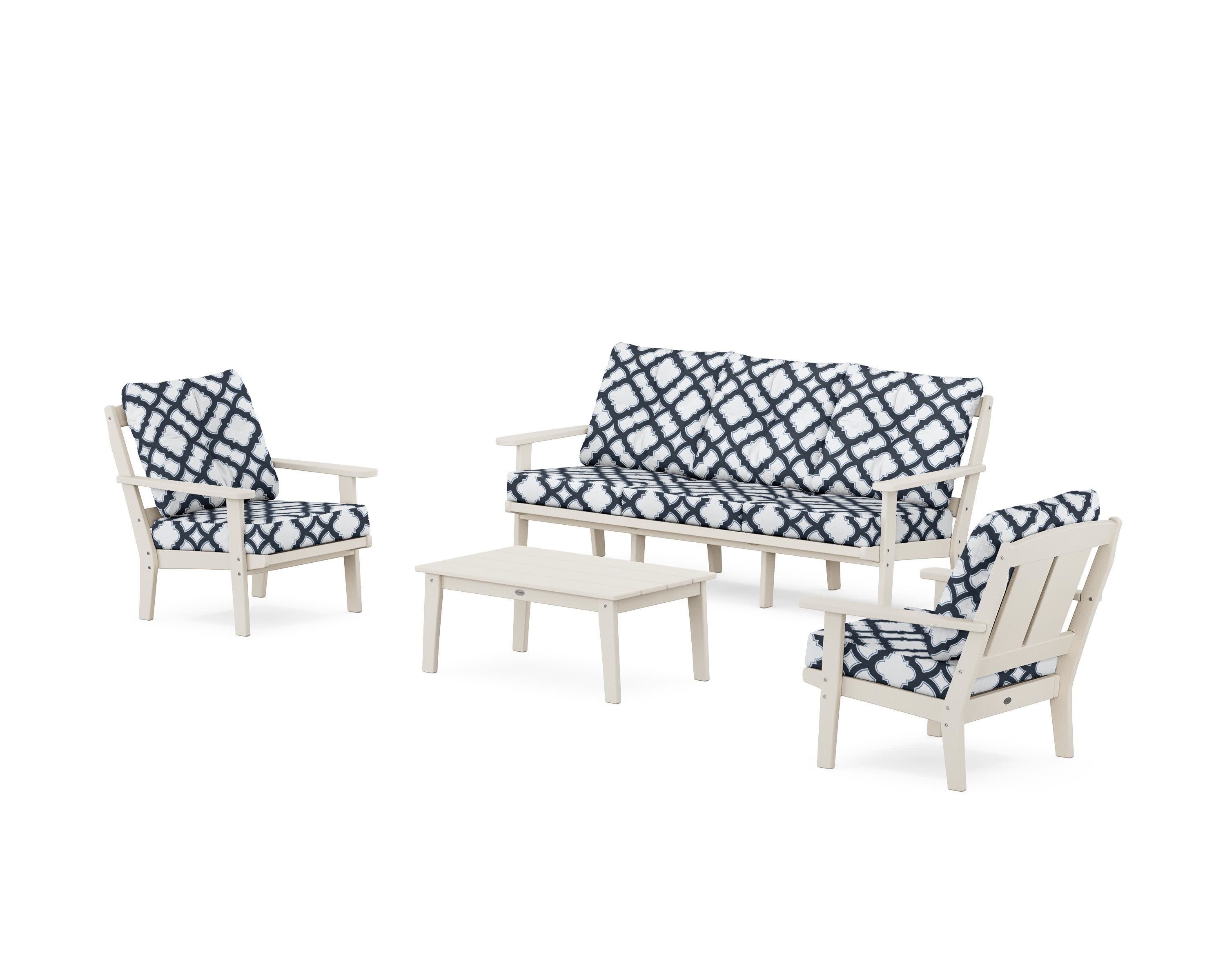 Mission 4-Piece Deep Seating Set with Sofa in Sand / Trellis Marine Indigo