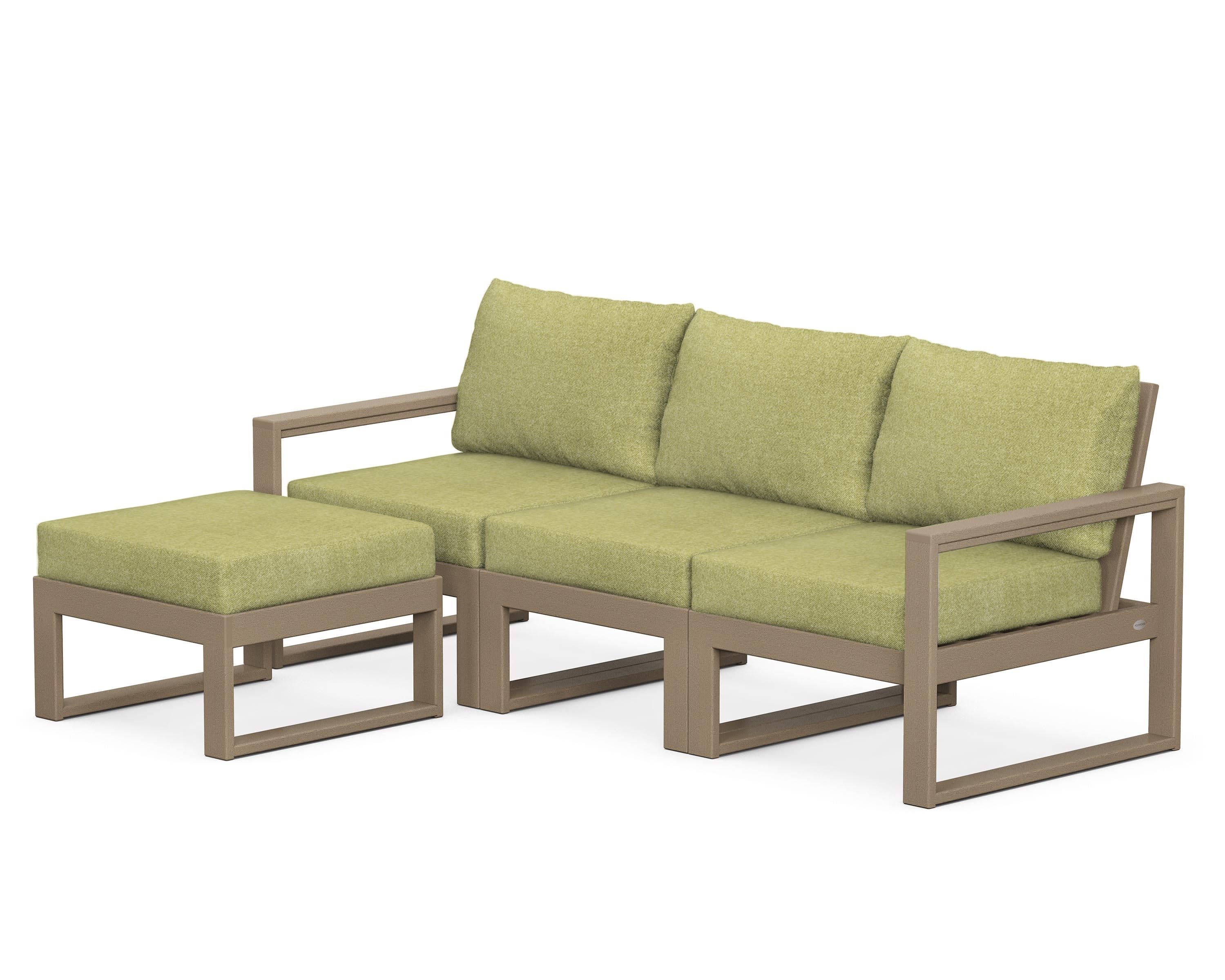 EDGE 4-Piece Modular Deep Seating Set with Ottoman in Vintage Sahara / Chartreuse Boucle