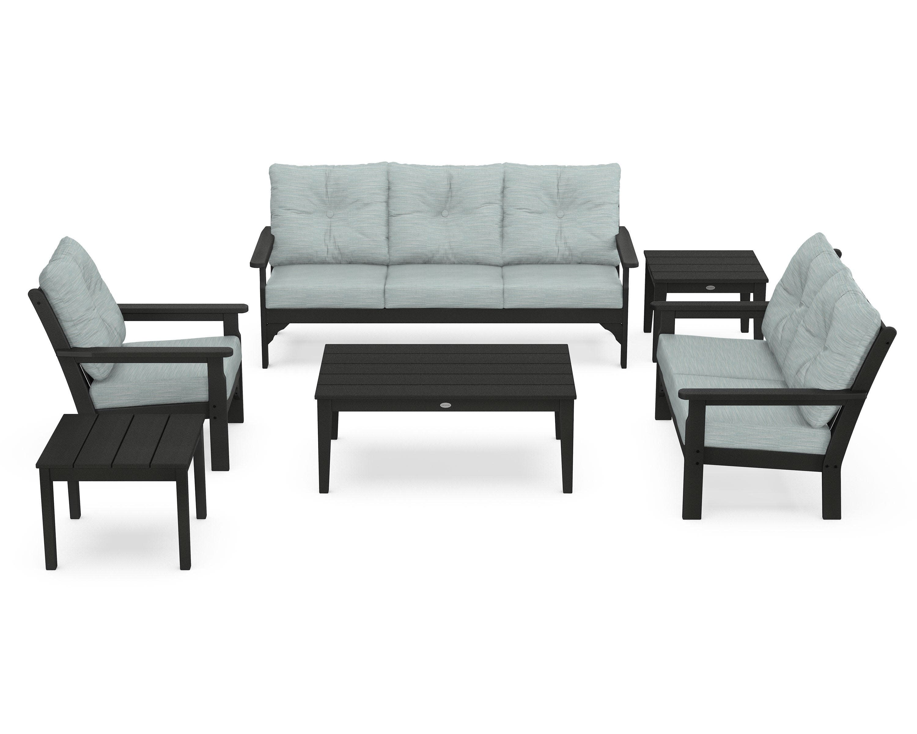 Vineyard 6-Piece Deep Seating Set in Black / Soothe Mist
