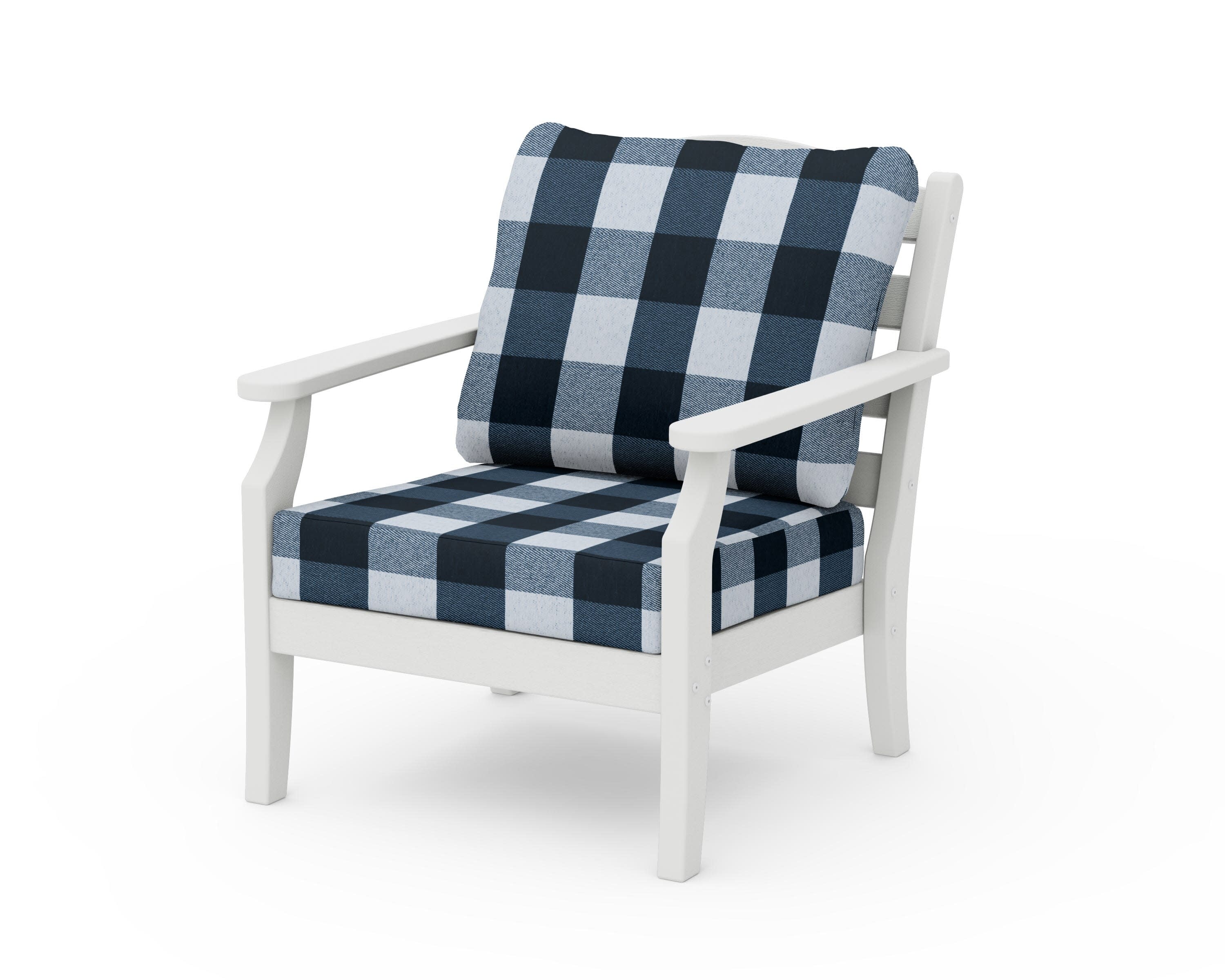 Savannah Deep Seating Chair in Vintage White / Buffalo Plaid Marine Indigo