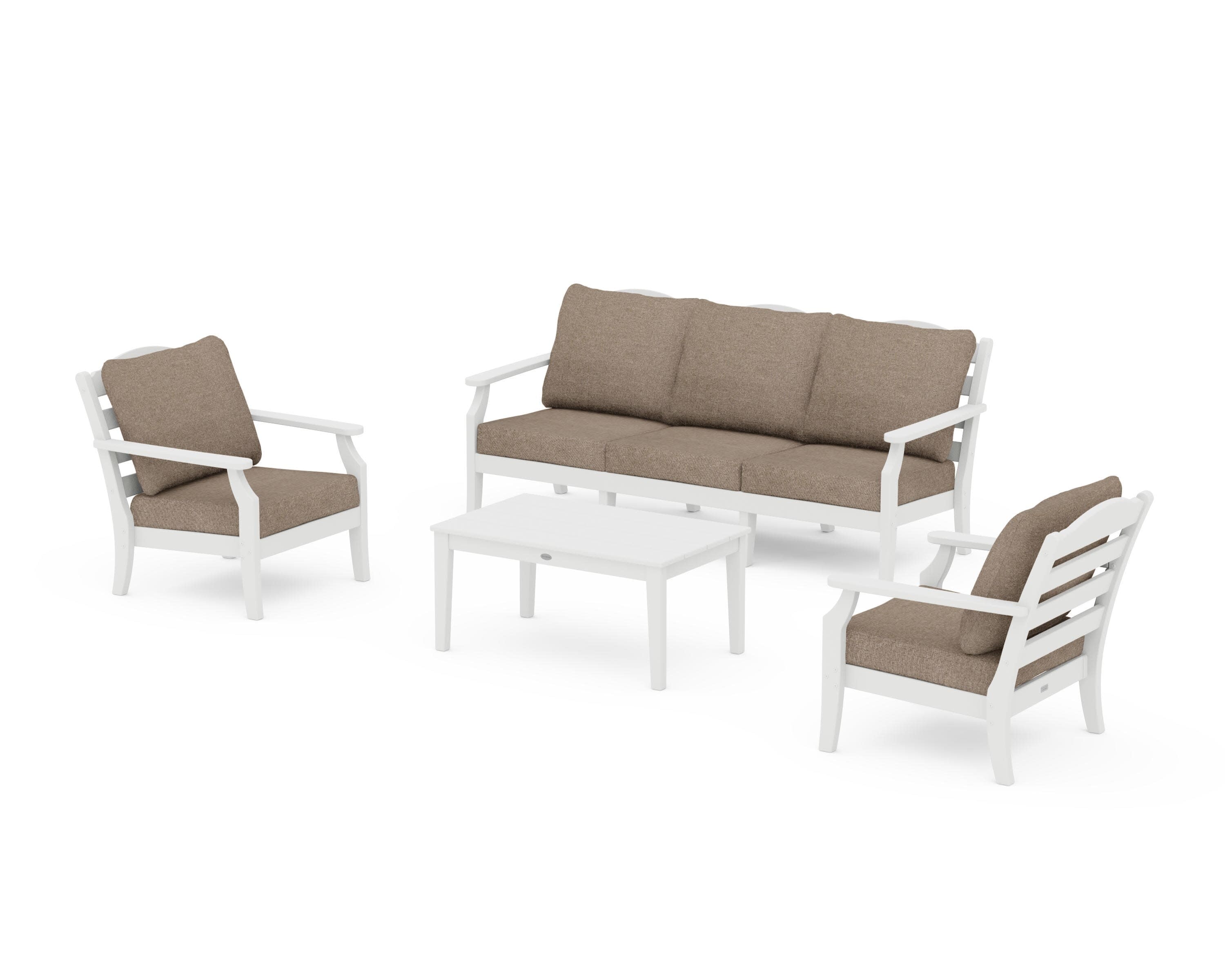 Savannah 4-Piece Deep Seating Set with Sofa in White / Spiced Burlap