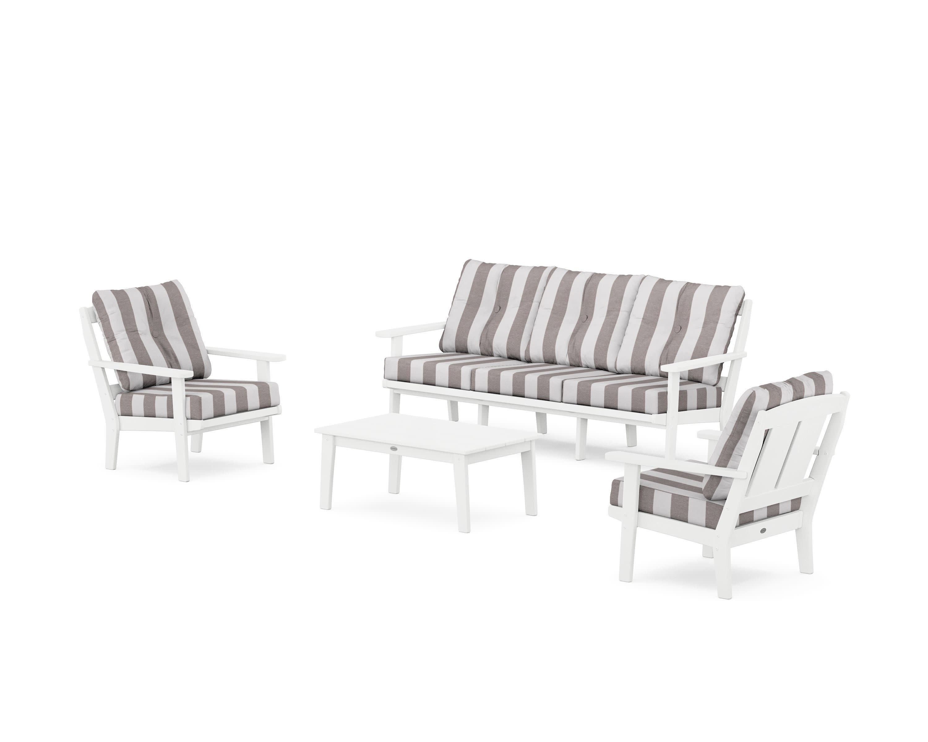 Mission 4-Piece Deep Seating Set with Sofa in White / Cabana Stripe Grey Mist
