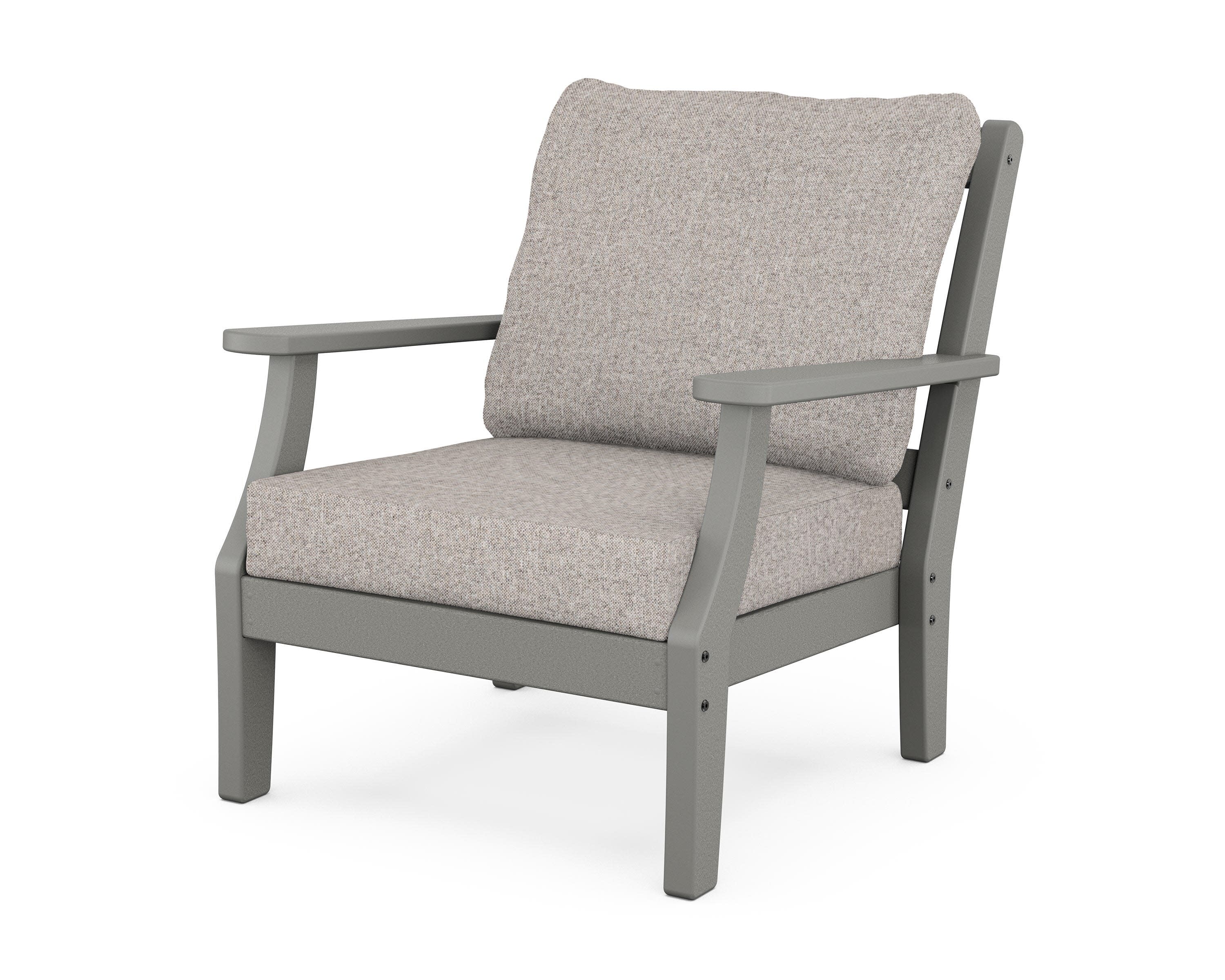 Chinoiserie Deep Seating Chair in Slate Grey / Weathered Tweed