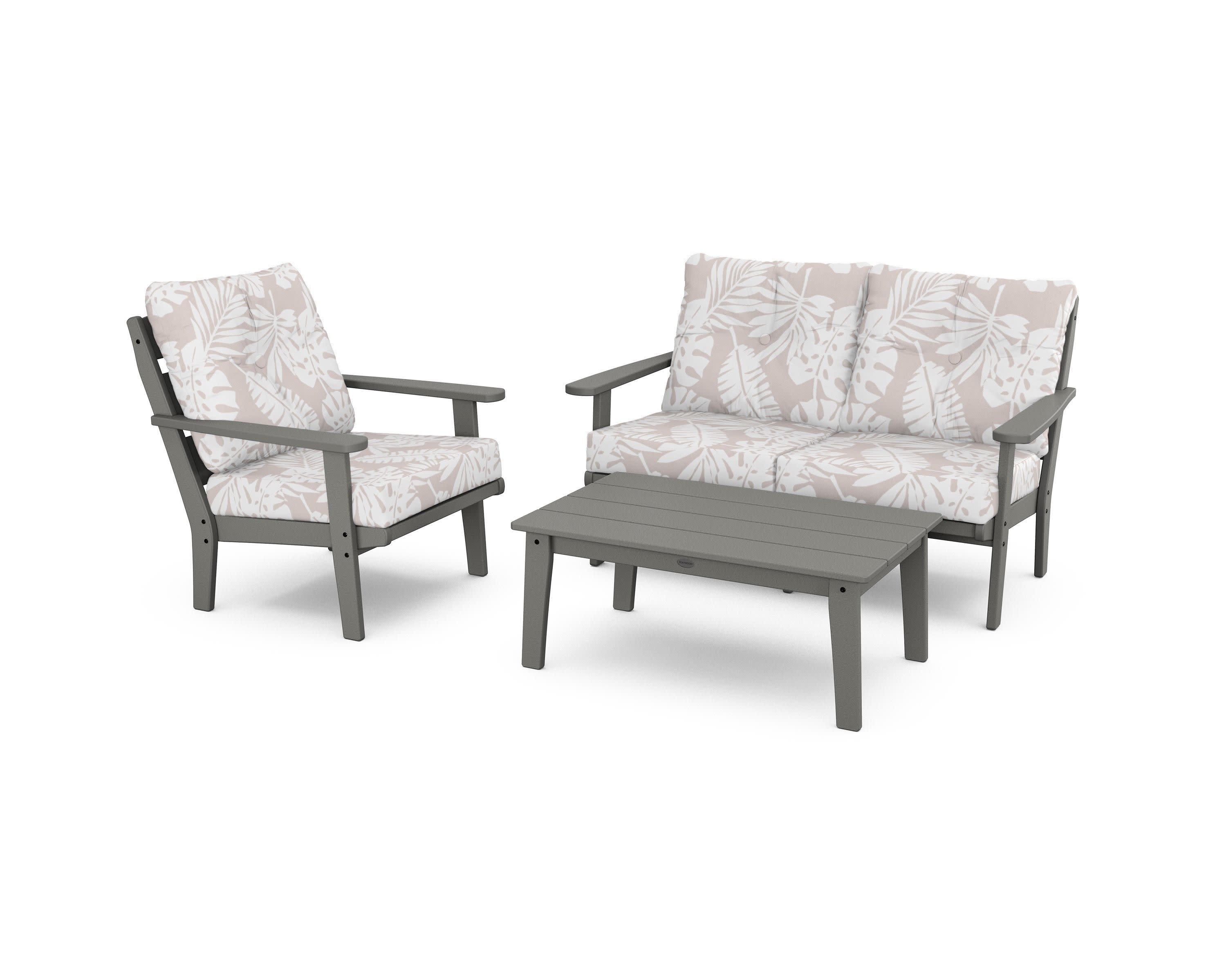 Lakeside 3-Piece Deep Seating Set in Slate Grey / Leaf Dune Burlap